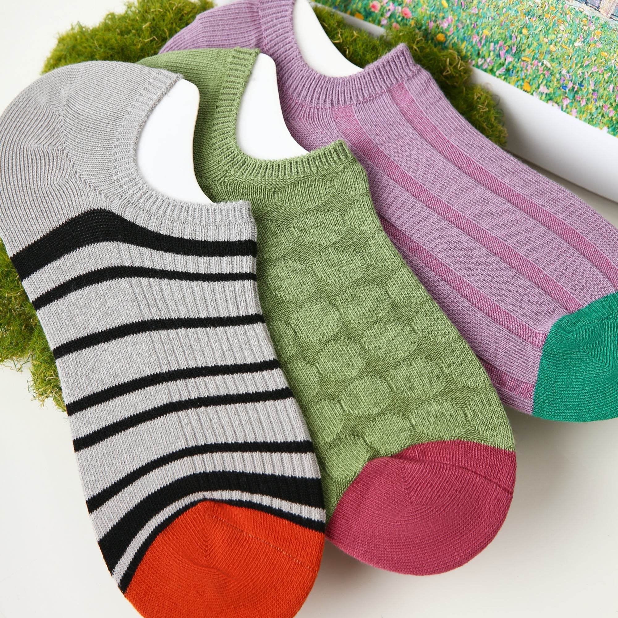 Women's Textured Color Block No-Show Socks - 3 Pairs