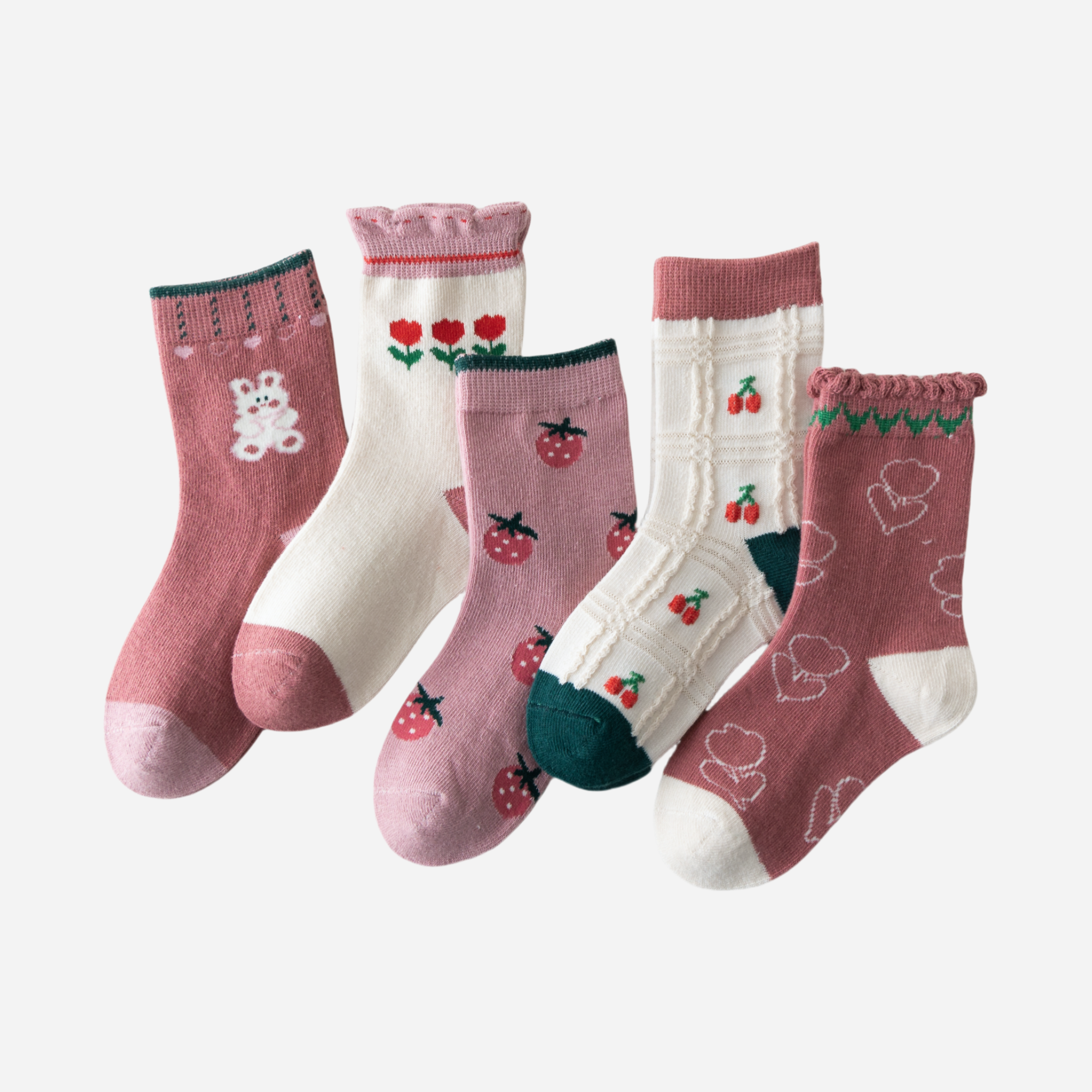 Kid's Girls' Bear & Berry Crew Socks - 5 Pairs