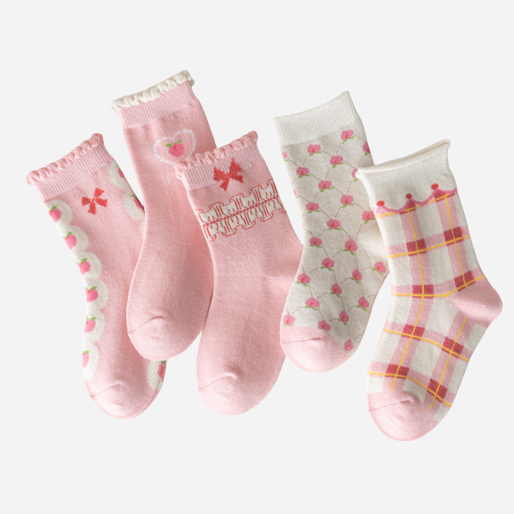 Kid's Girls' Bow & Floral Crew Socks - 5 Pairs
