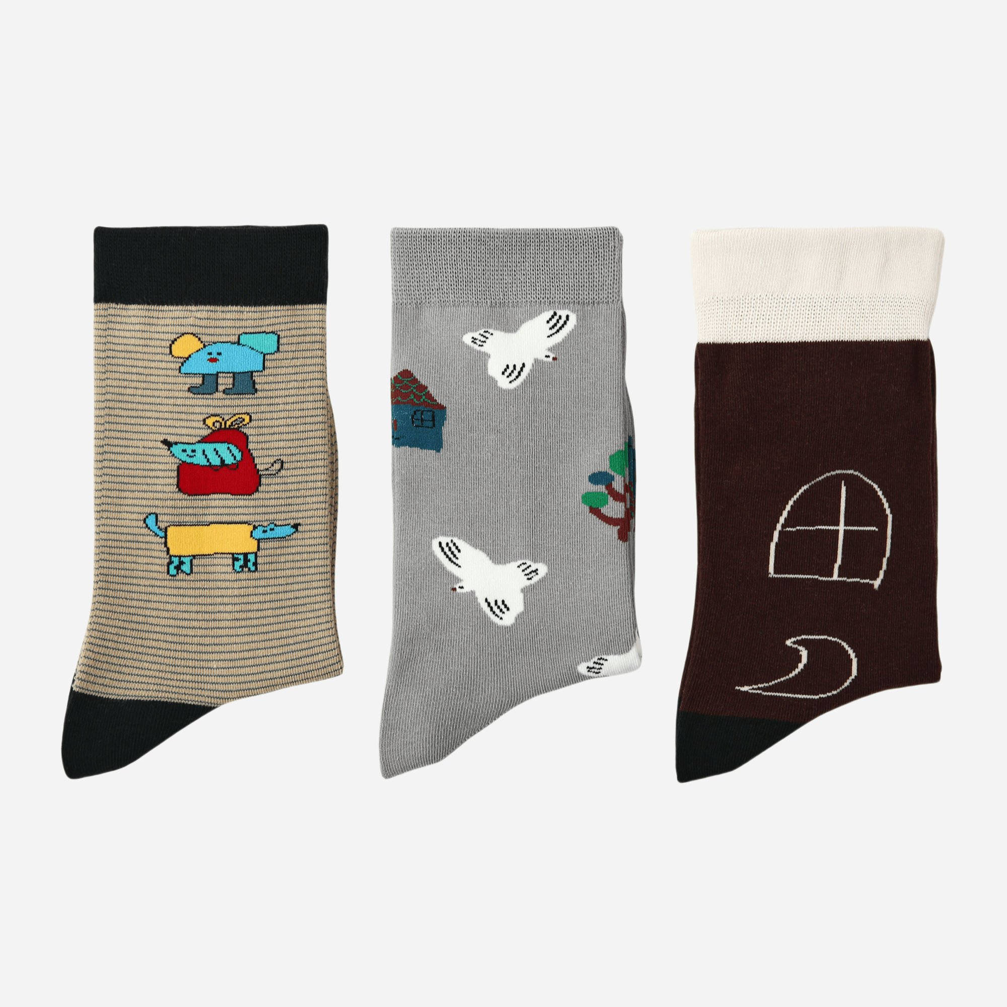 Women's Whimsical Doodle Crew Socks - 3 pairs