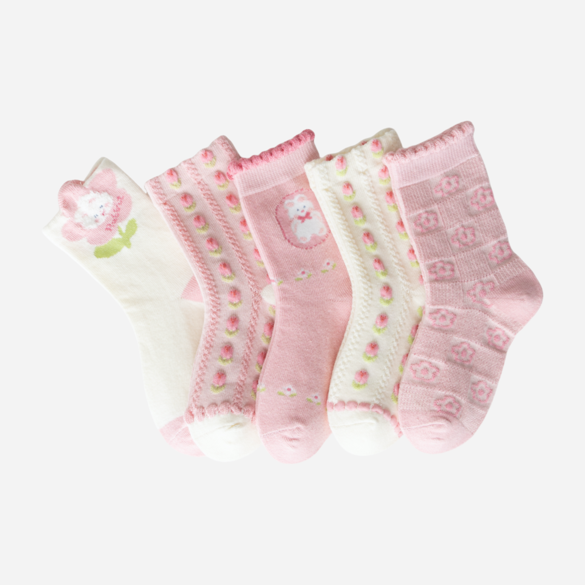 Kid's Girls' Dainty Floral & Bear Crew Socks - 5 Pairs
