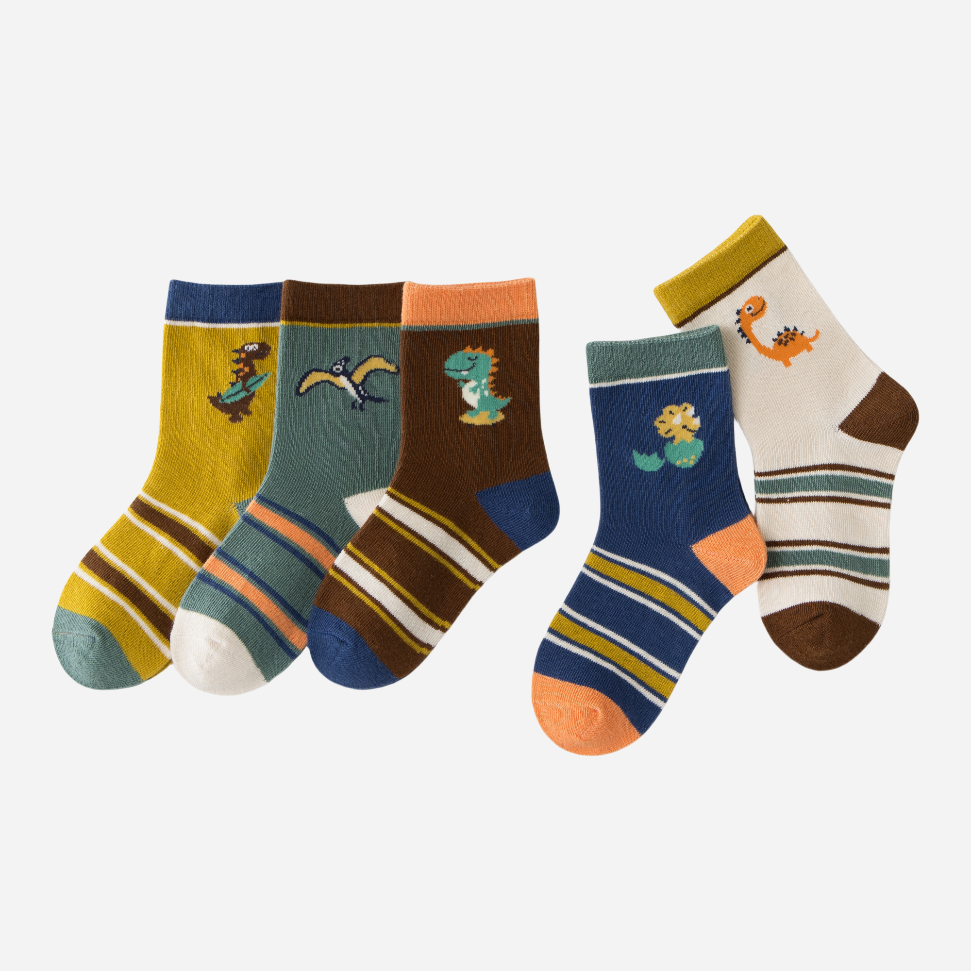 Kid's Retro Dinosaur Crew Socks - 5 Pairs