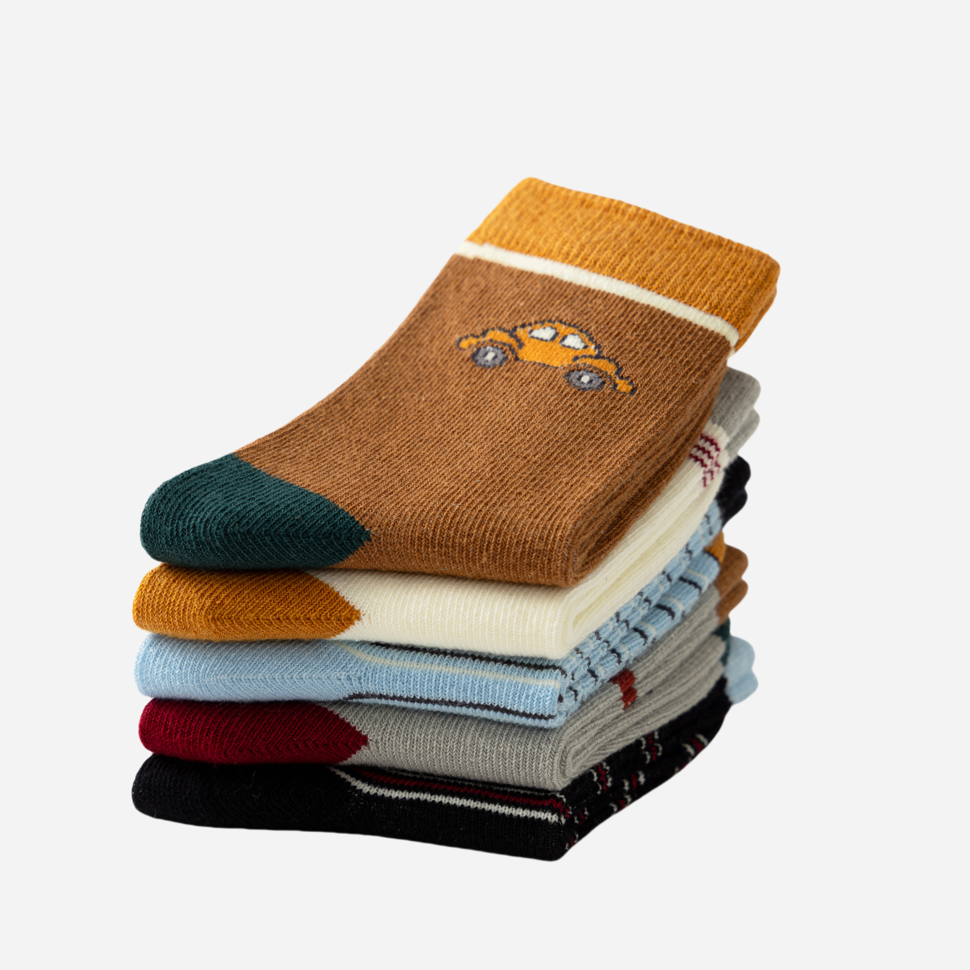 Kid's Car & Truck Crew Socks - 5 Pairs