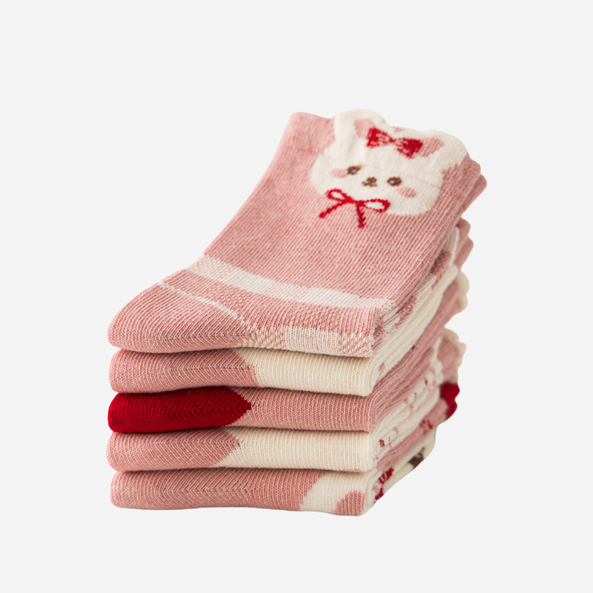 Kid's Sweet Bunny & Cherry Socks - 5 Pairs