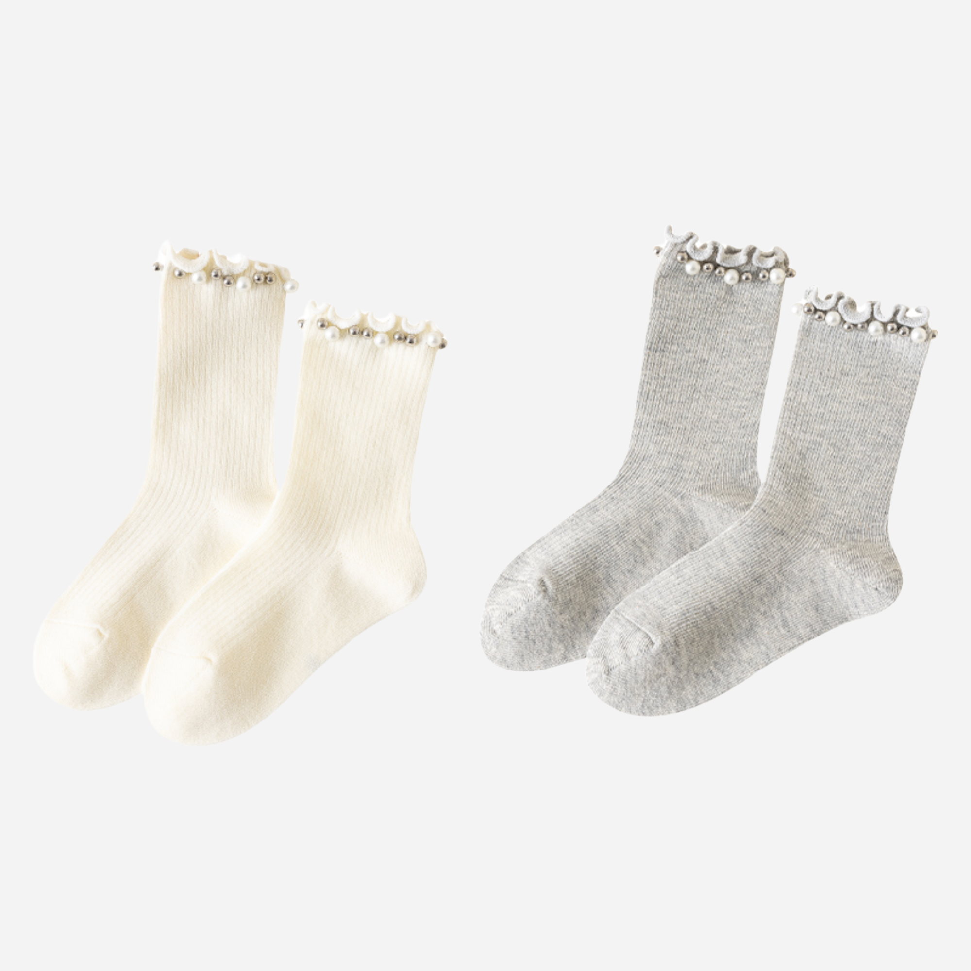 Kid's Dainty Pearl Crew Socks - 2 Pairs