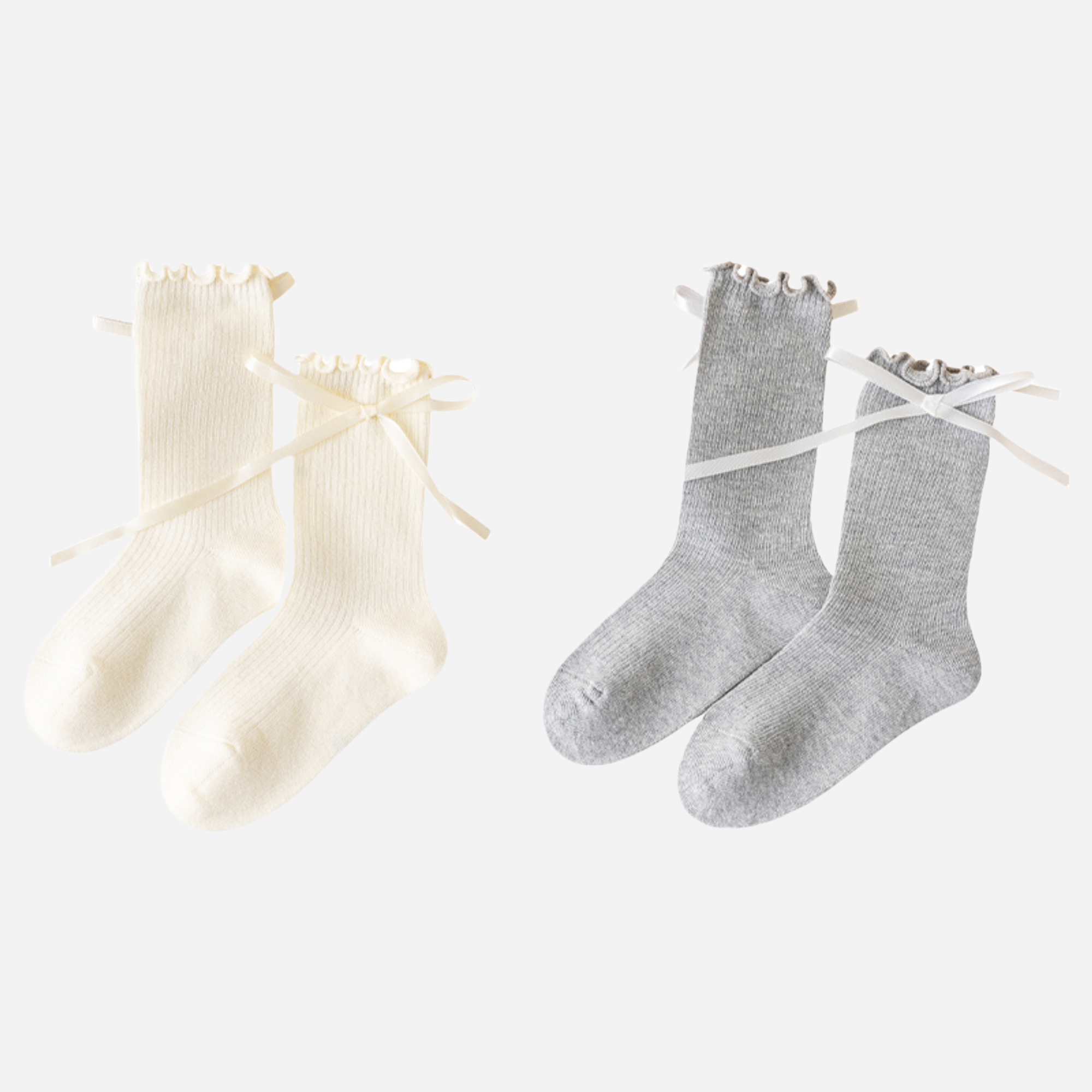 Kid's Ribbon Tie Ruffle Socks - 2 Pairs