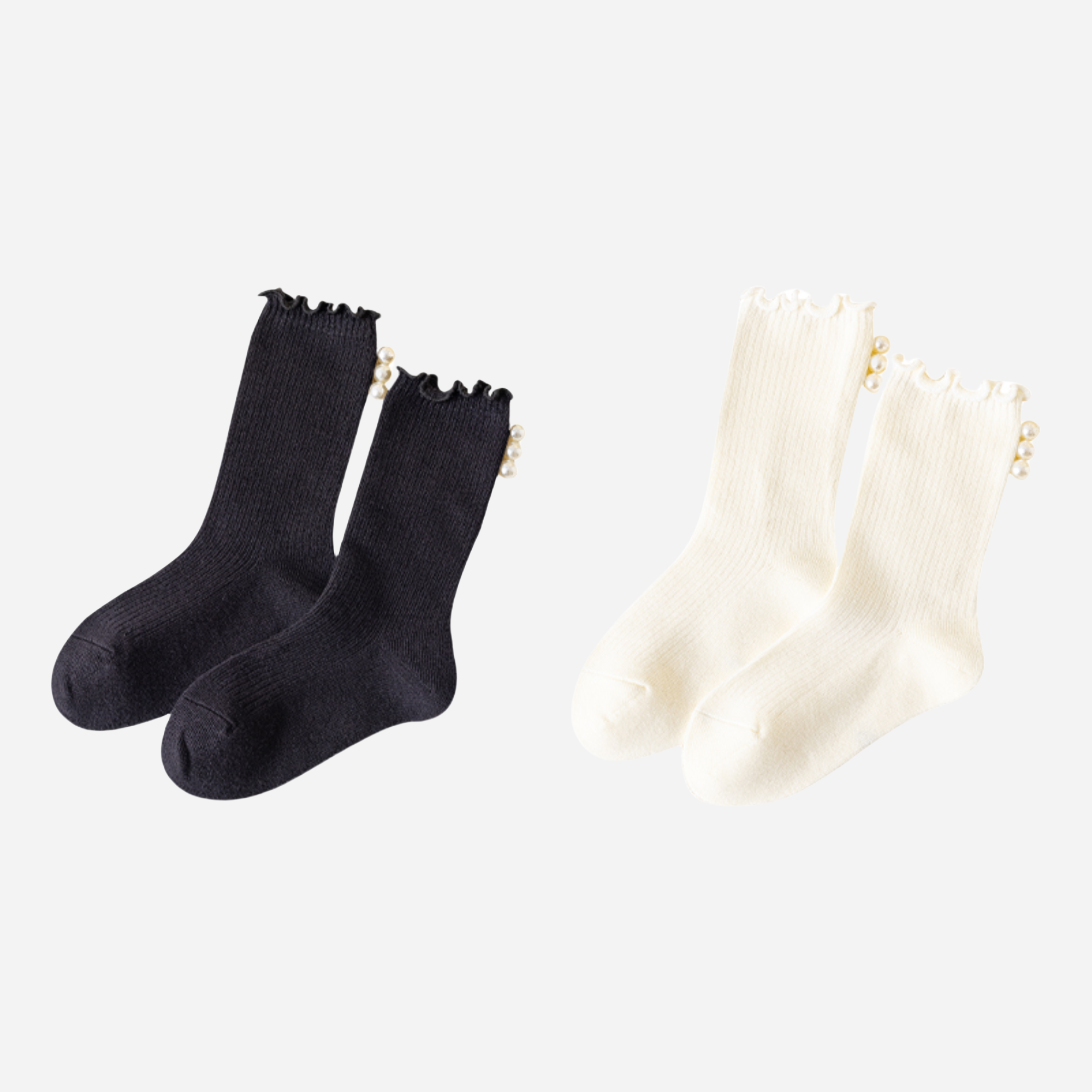 Kid's Sweet Pearl Trim Socks - 2 Pairs