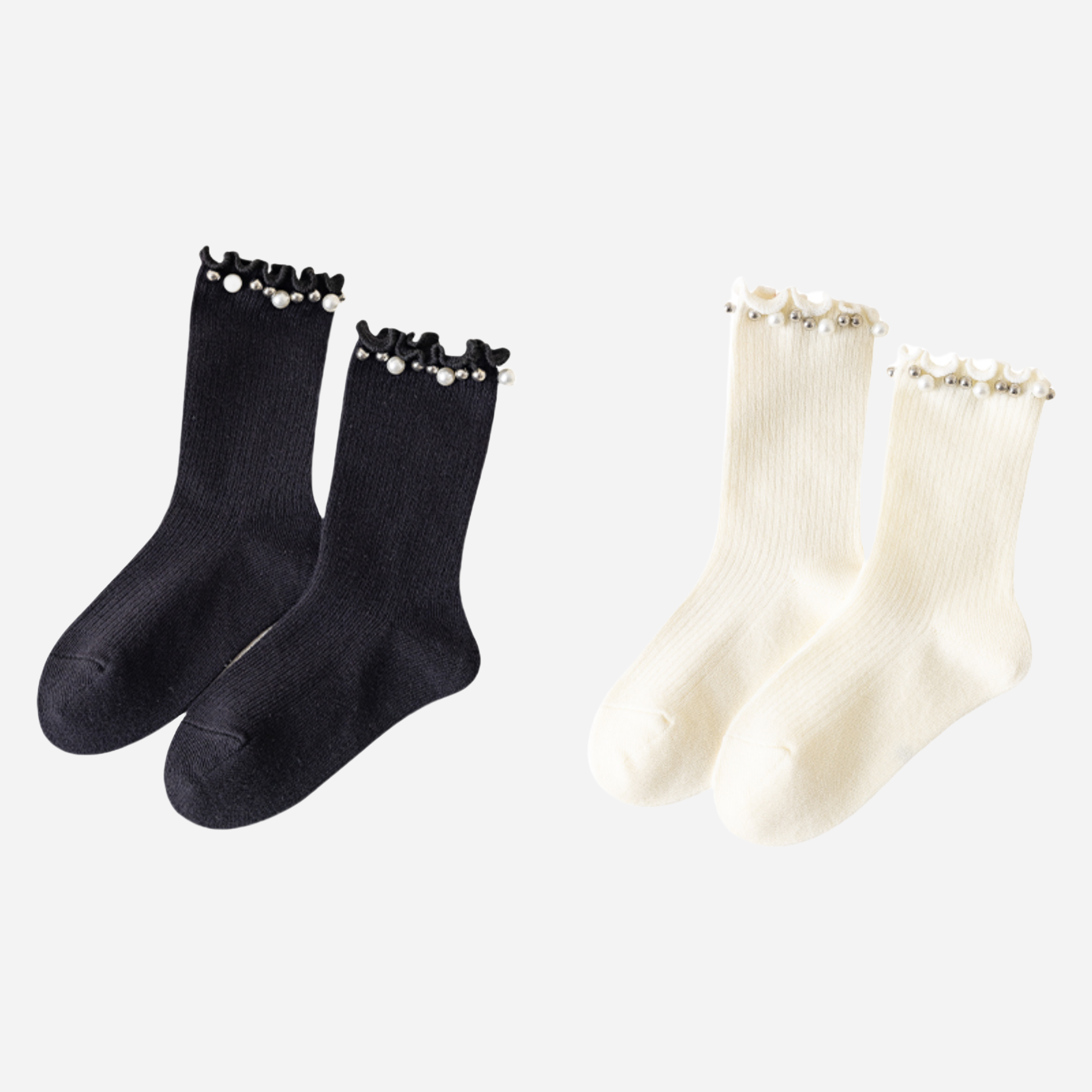 Kid's Dainty Pearl Crew Socks - 2 Pairs