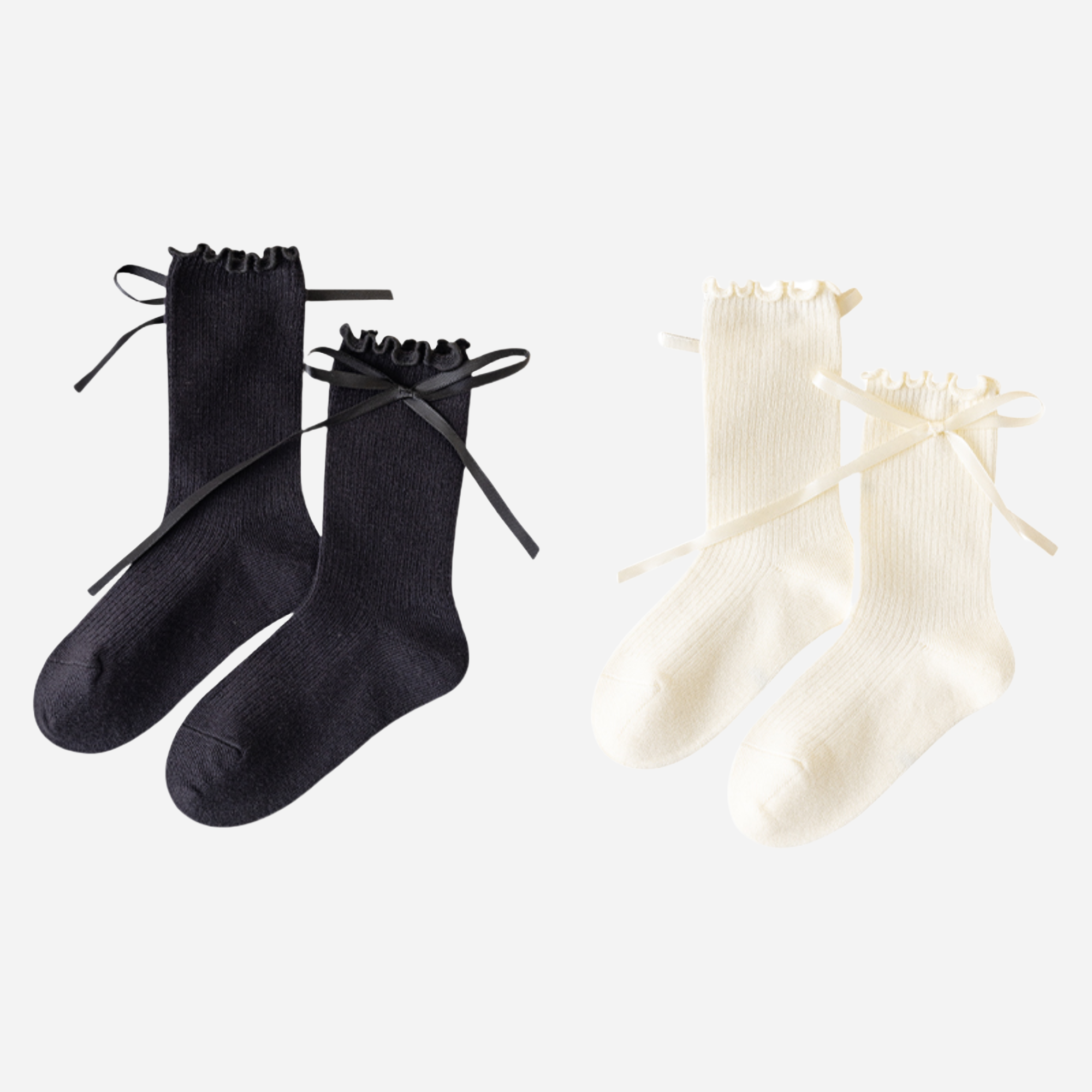 Kid's Ribbon Tie Ruffle Socks - 2 Pairs