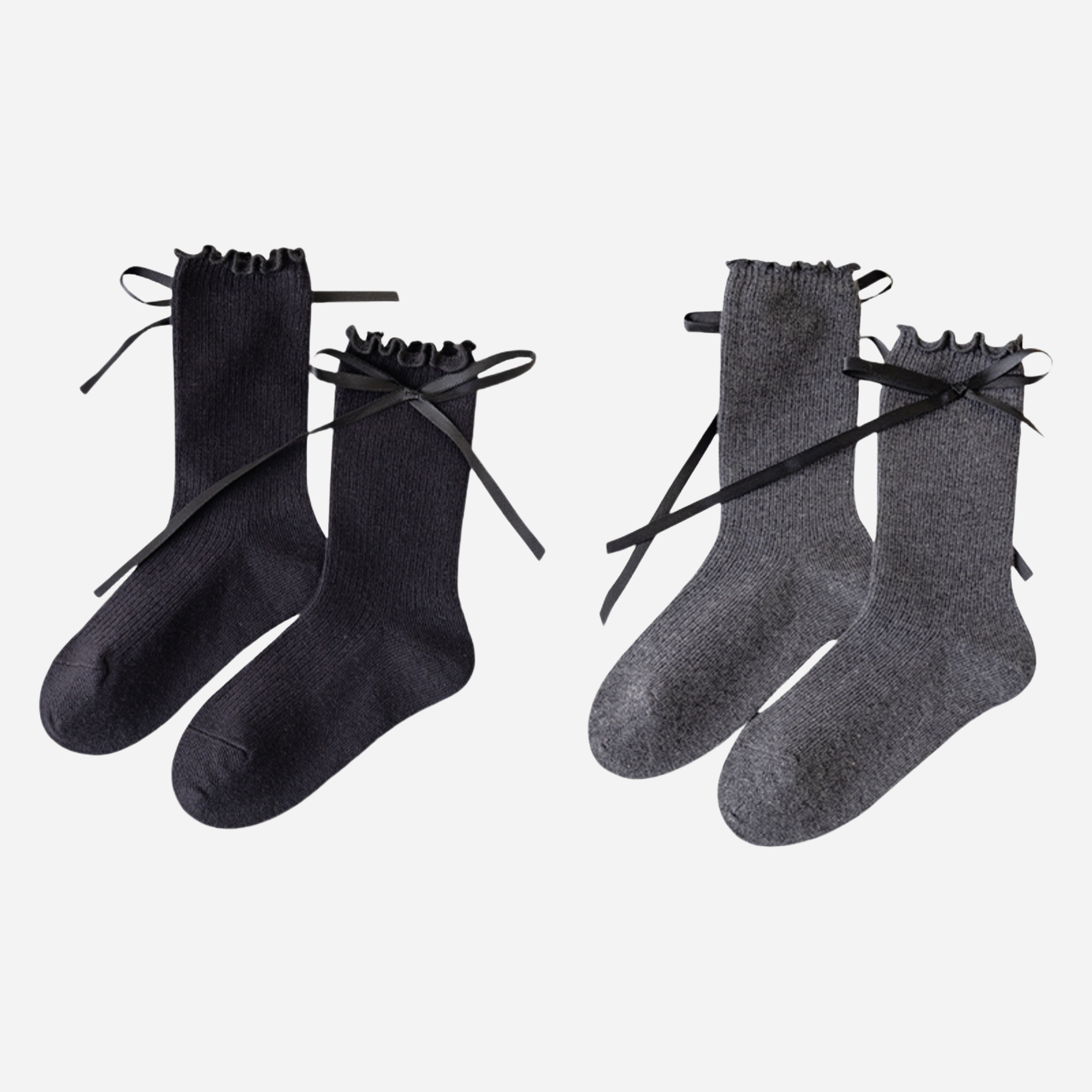 Kid's Ribbon Tie Ruffle Socks - 2 Pairs