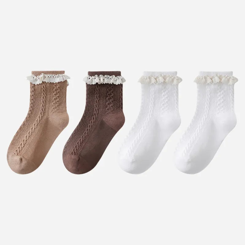 Babies The Cable-Knit Lace Socks-4 Pairs