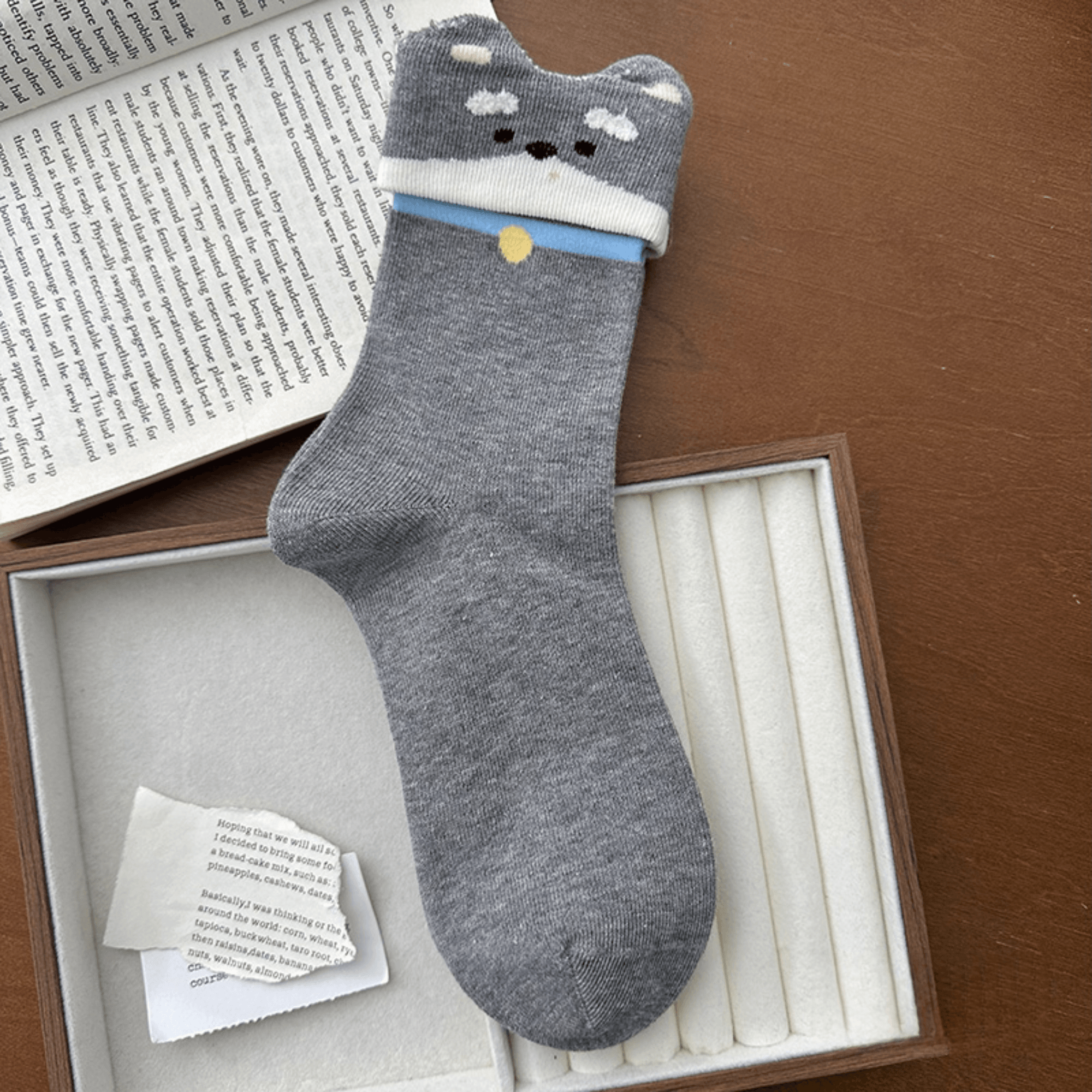 Women's Novelty Fuzzy Ear Crew Socks - Single Pair