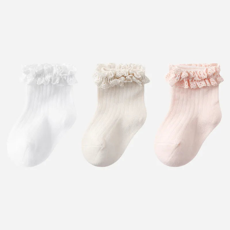 Babies Petal Cuff Ankle Socks-3 Pairs
