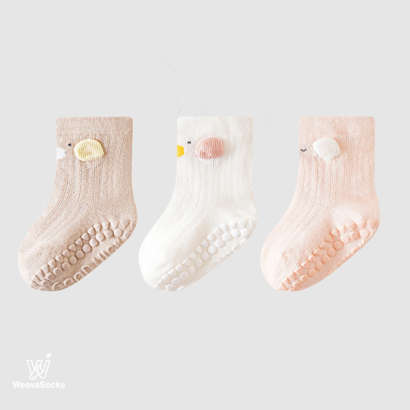 Babies' Non-Slip Mid Crew Socks-3 Pack
