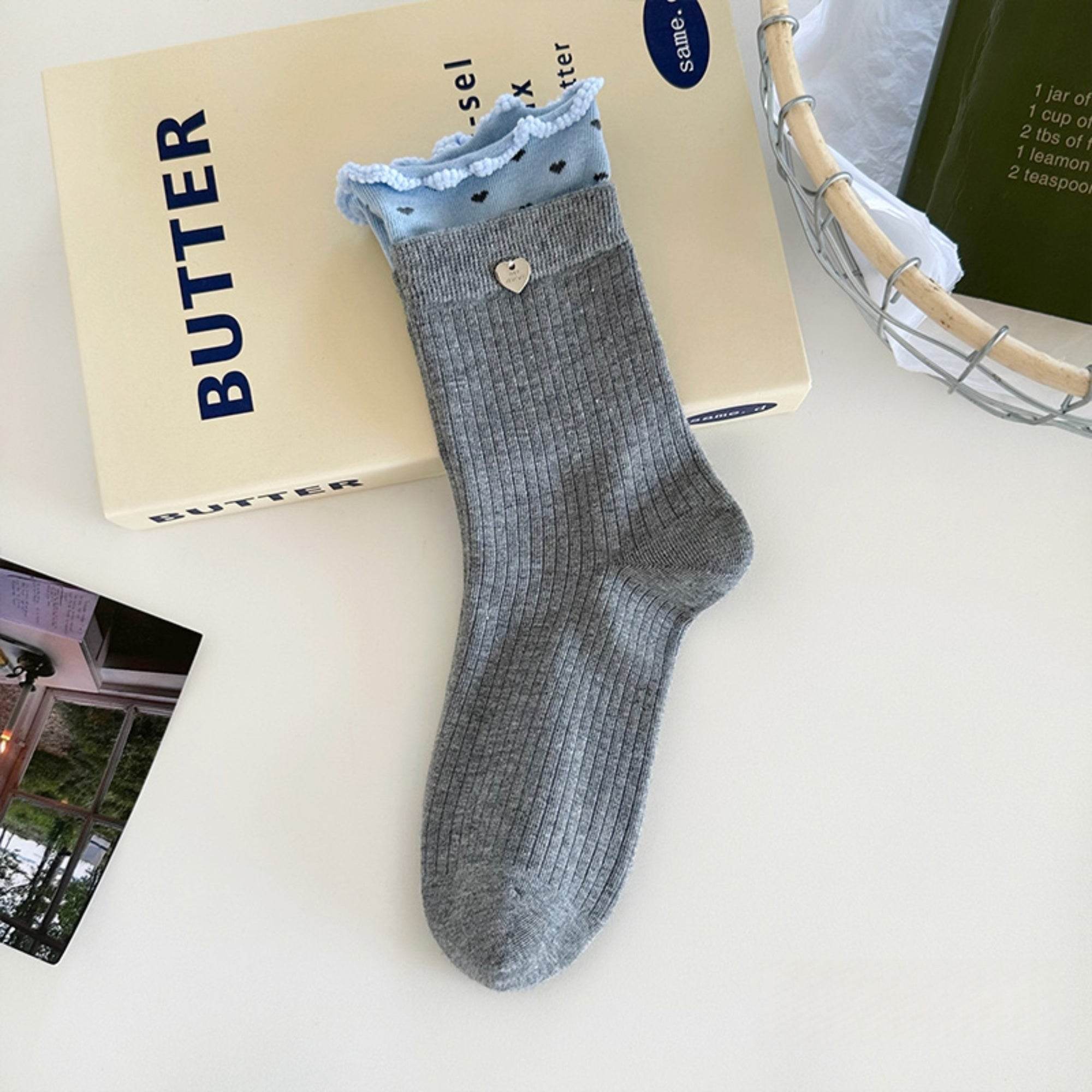 Women's Dainty Heart Charm Ruffle Socks - Single Pair