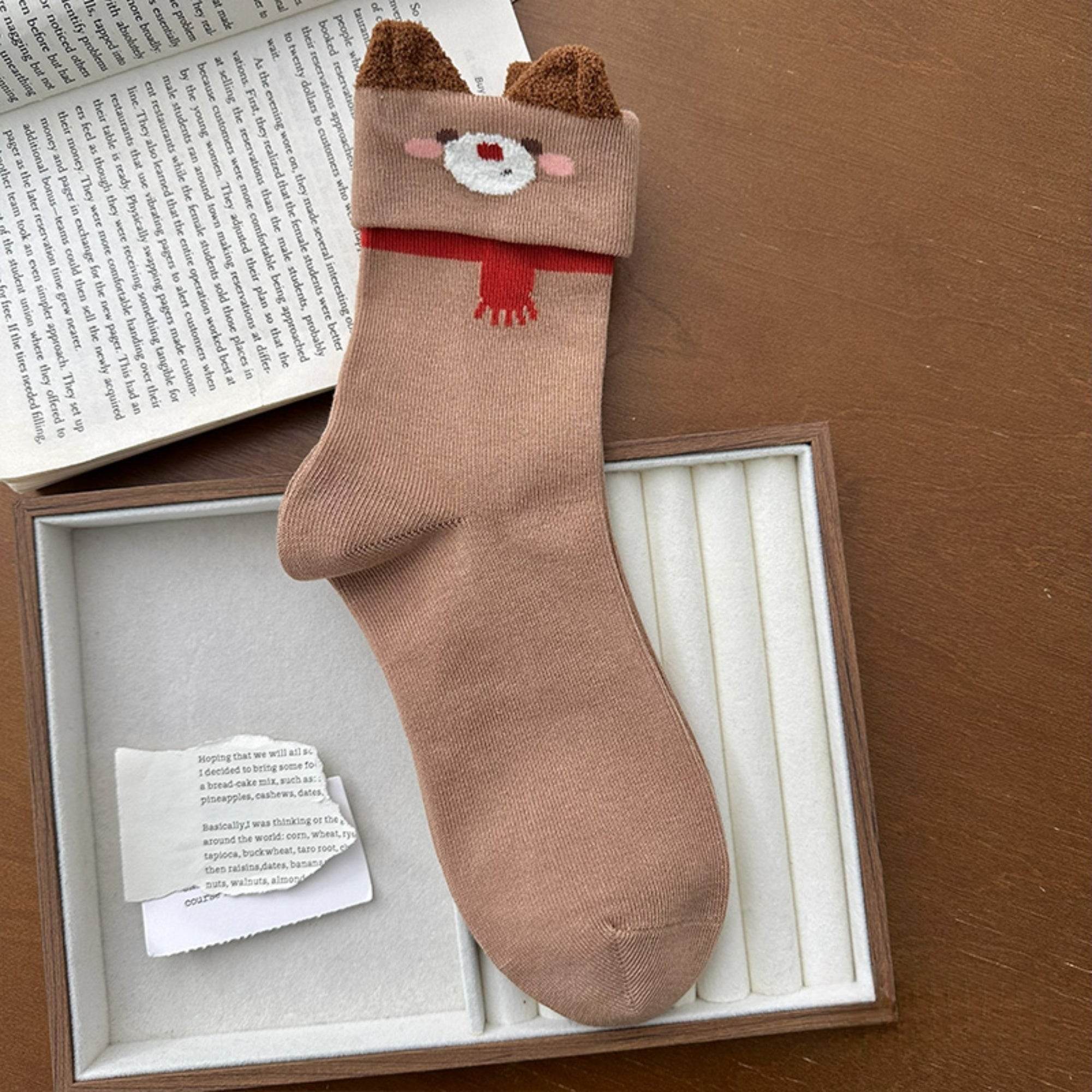 Women's Novelty Fuzzy Ear Crew Socks - Single Pair