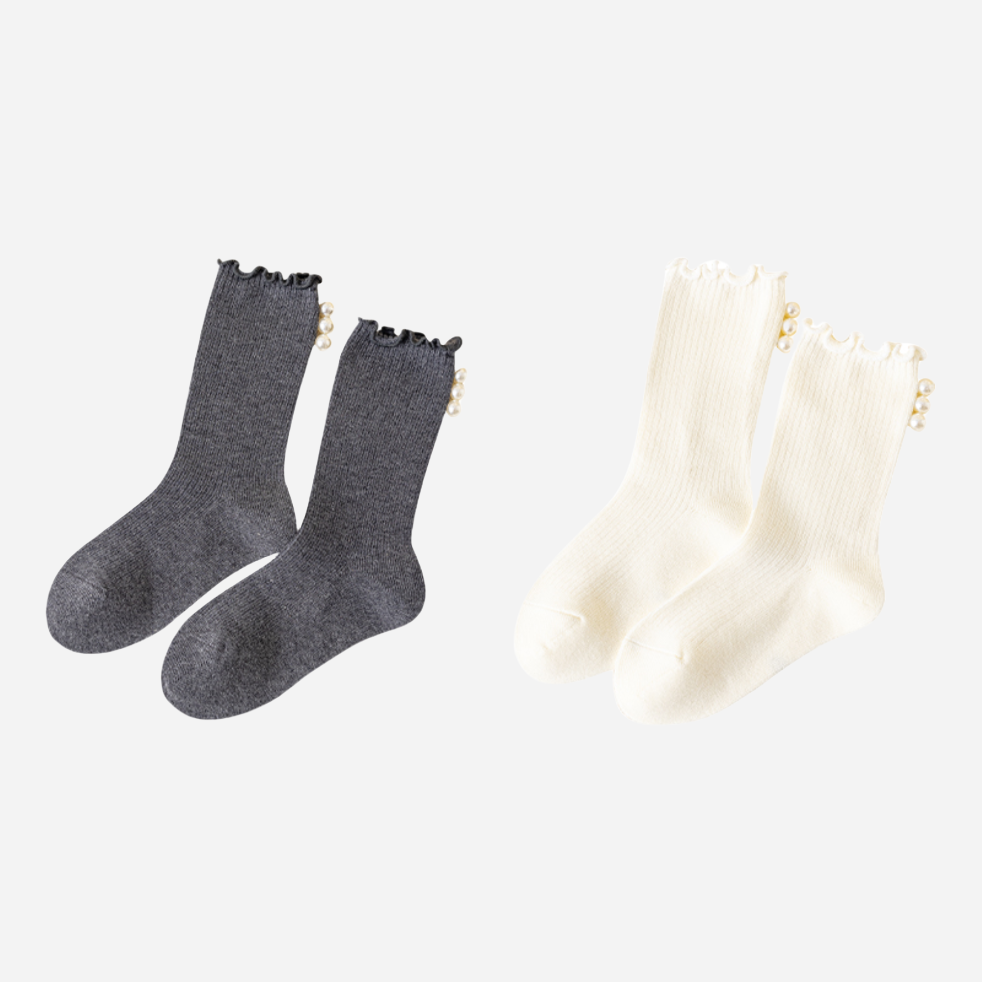 Kid's Sweet Pearl Trim Socks - 2 Pairs