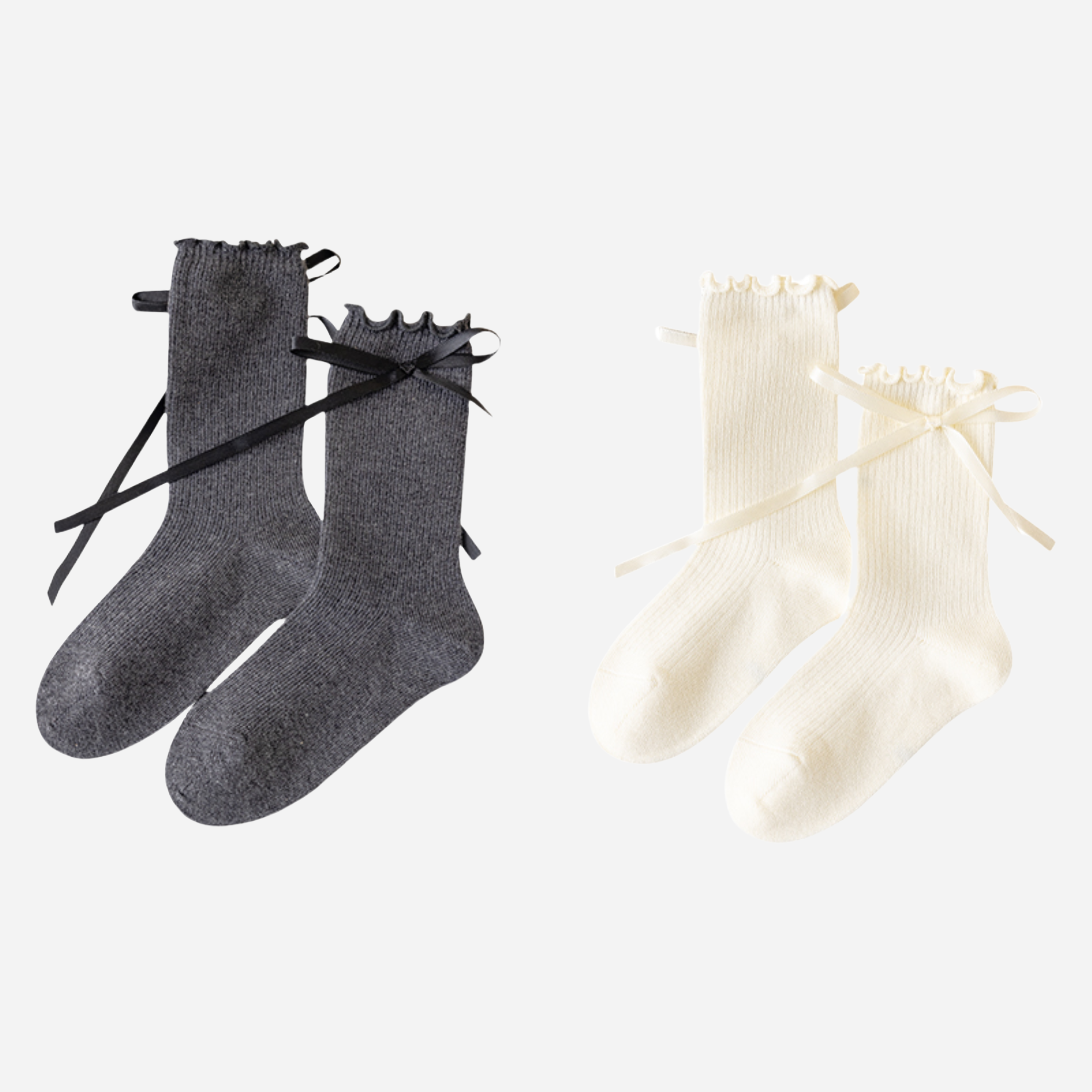 Kid's Ribbon Tie Ruffle Socks - 2 Pairs