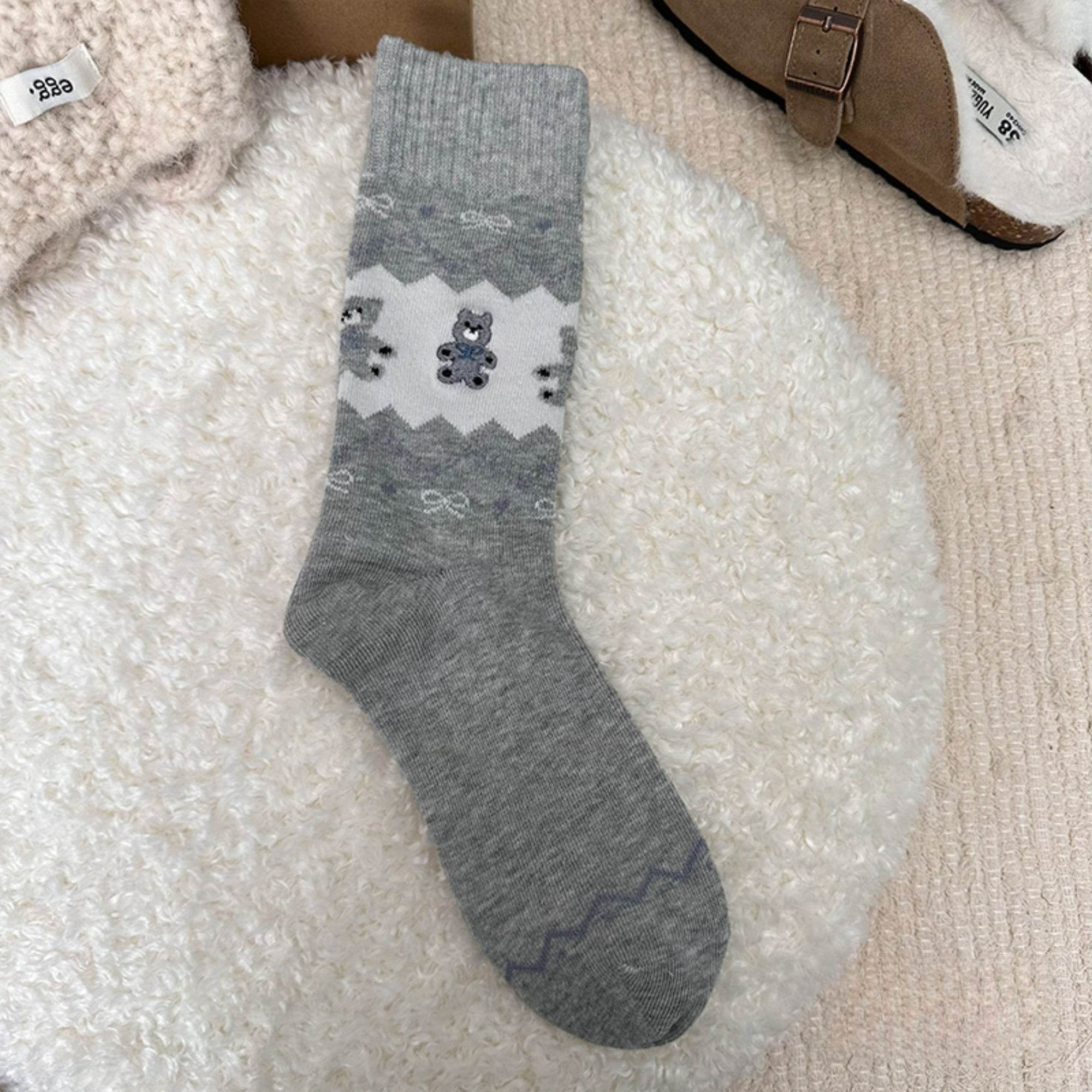 Women's Cozy Teddy Bear Crew Socks - Single Pair