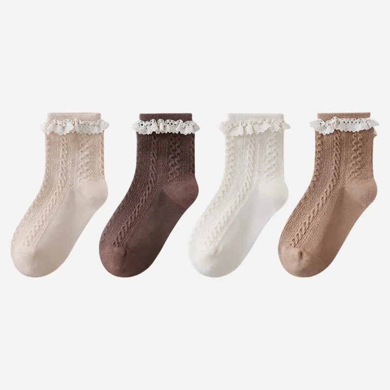 Babies The Cable-Knit Lace Socks-4 Pairs