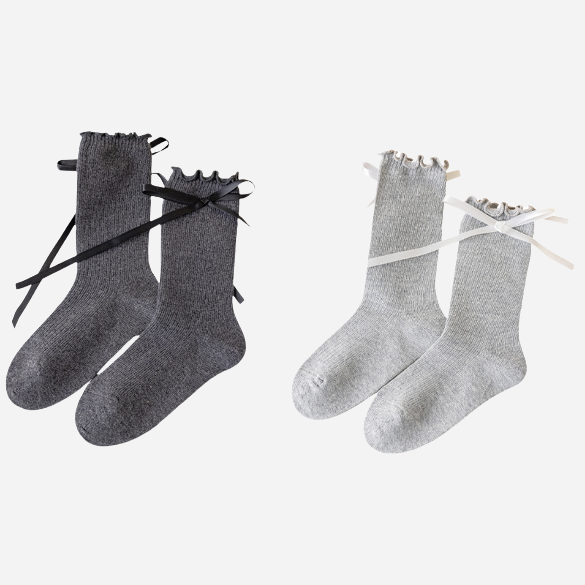 Kid's Ribbon Tie Ruffle Socks - 2 Pairs