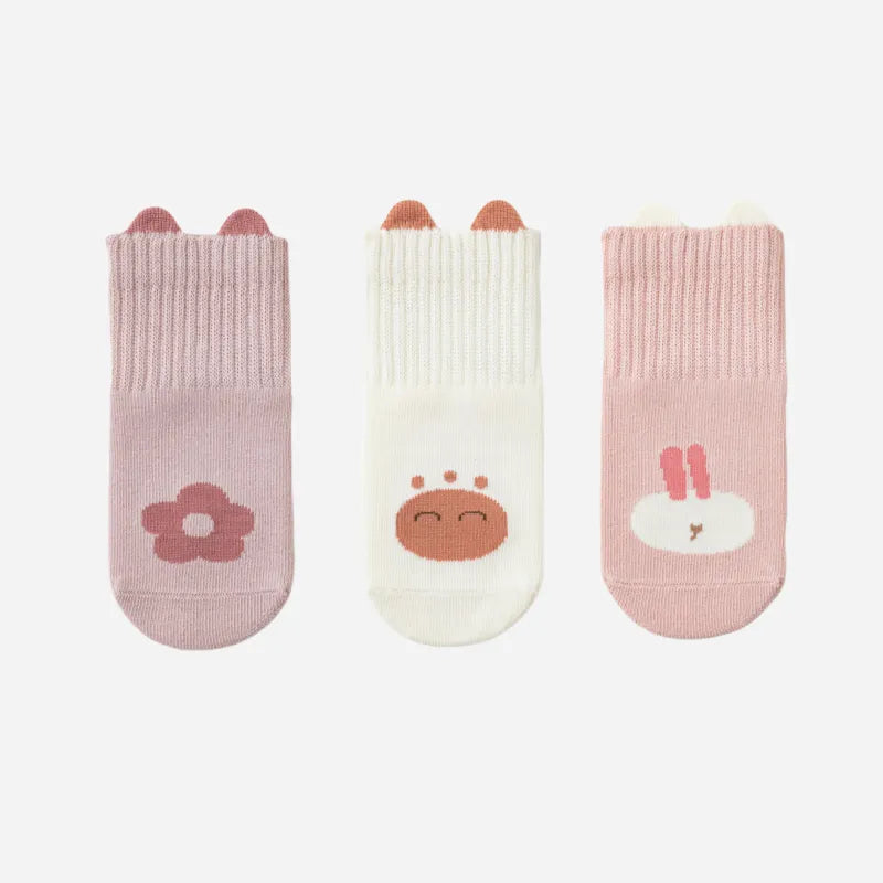 Babies' Cartoon Grip Socks-3 Pairs