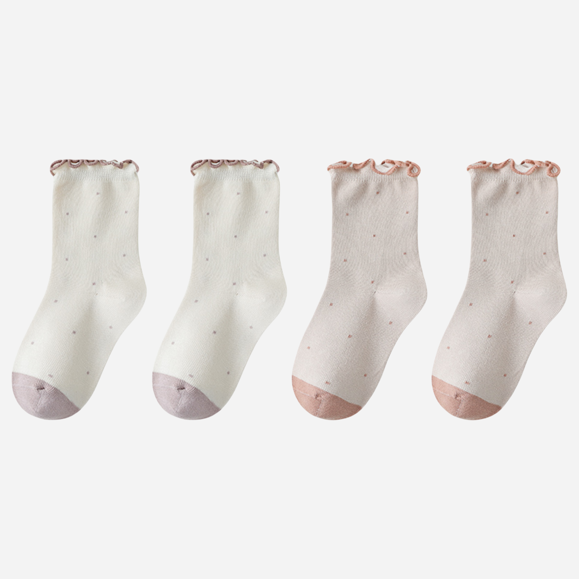 Kid's Pastel Dot Lettuce Cuff Socks - 4 Pairs