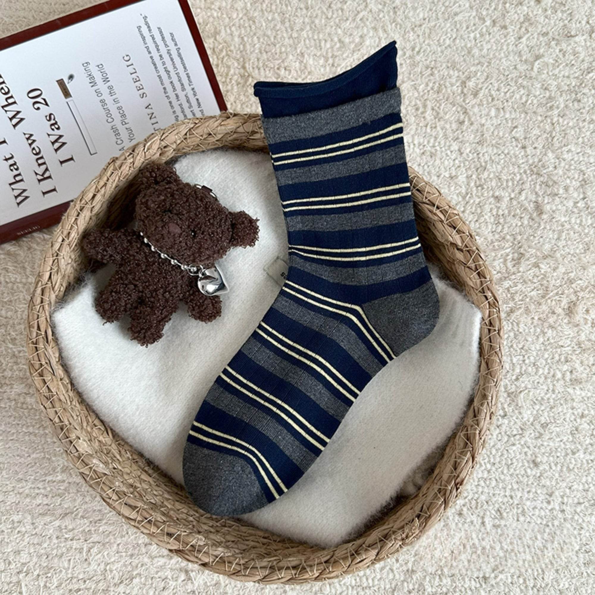 Women's Combed Cotton Stripe Crew Socks - Single Pair