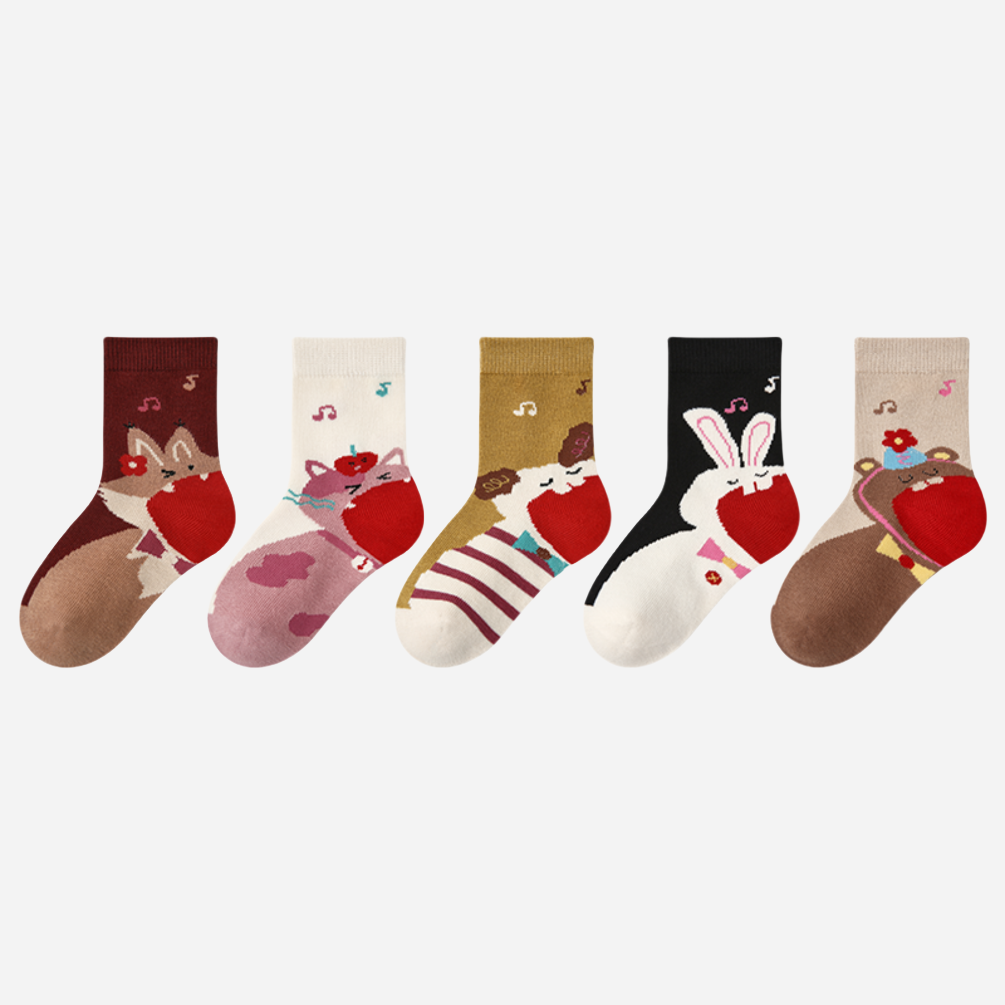 Kid's Sweet Woodland Animal Socks - 5 Pairs