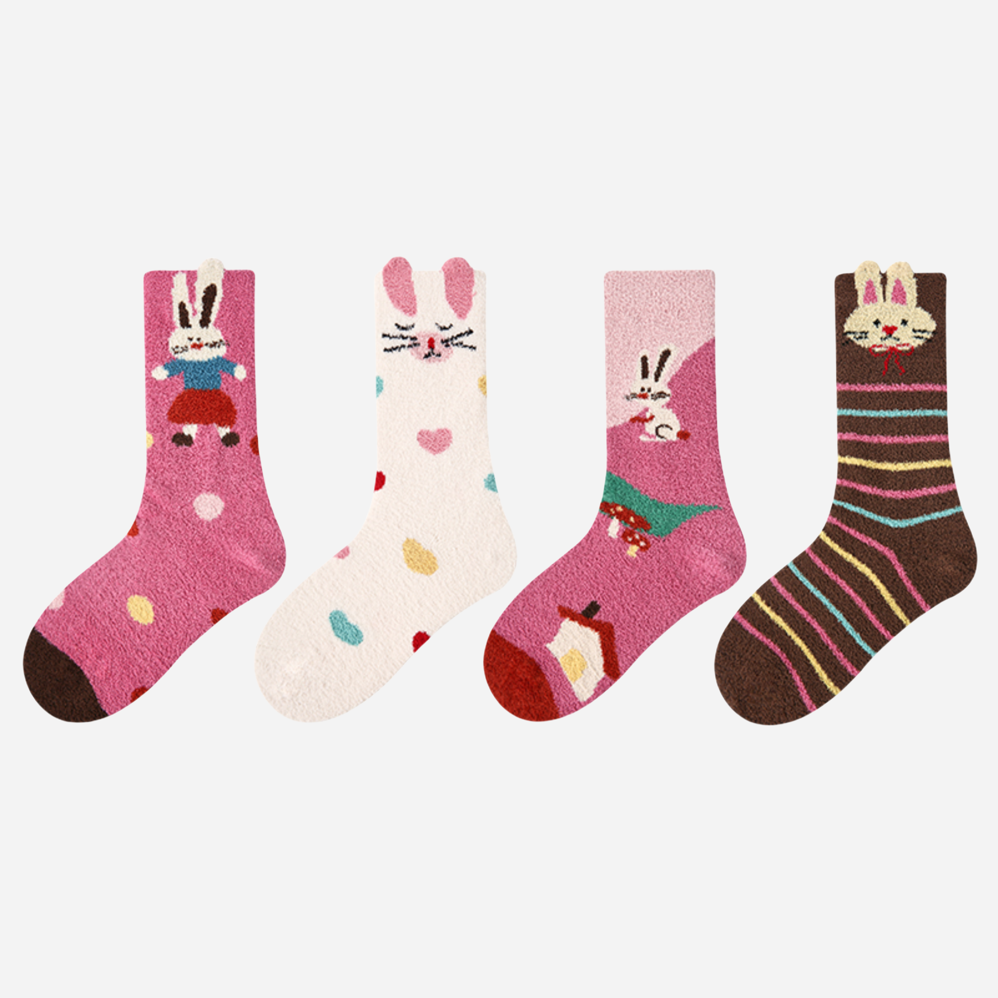 Kid's Cozy Bunny Fuzzy Socks - 4 Pairs