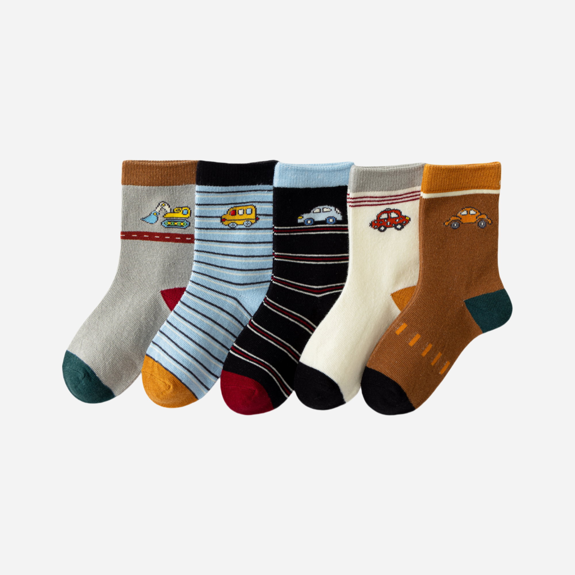 Kid's Car & Truck Crew Socks - 5 Pairs