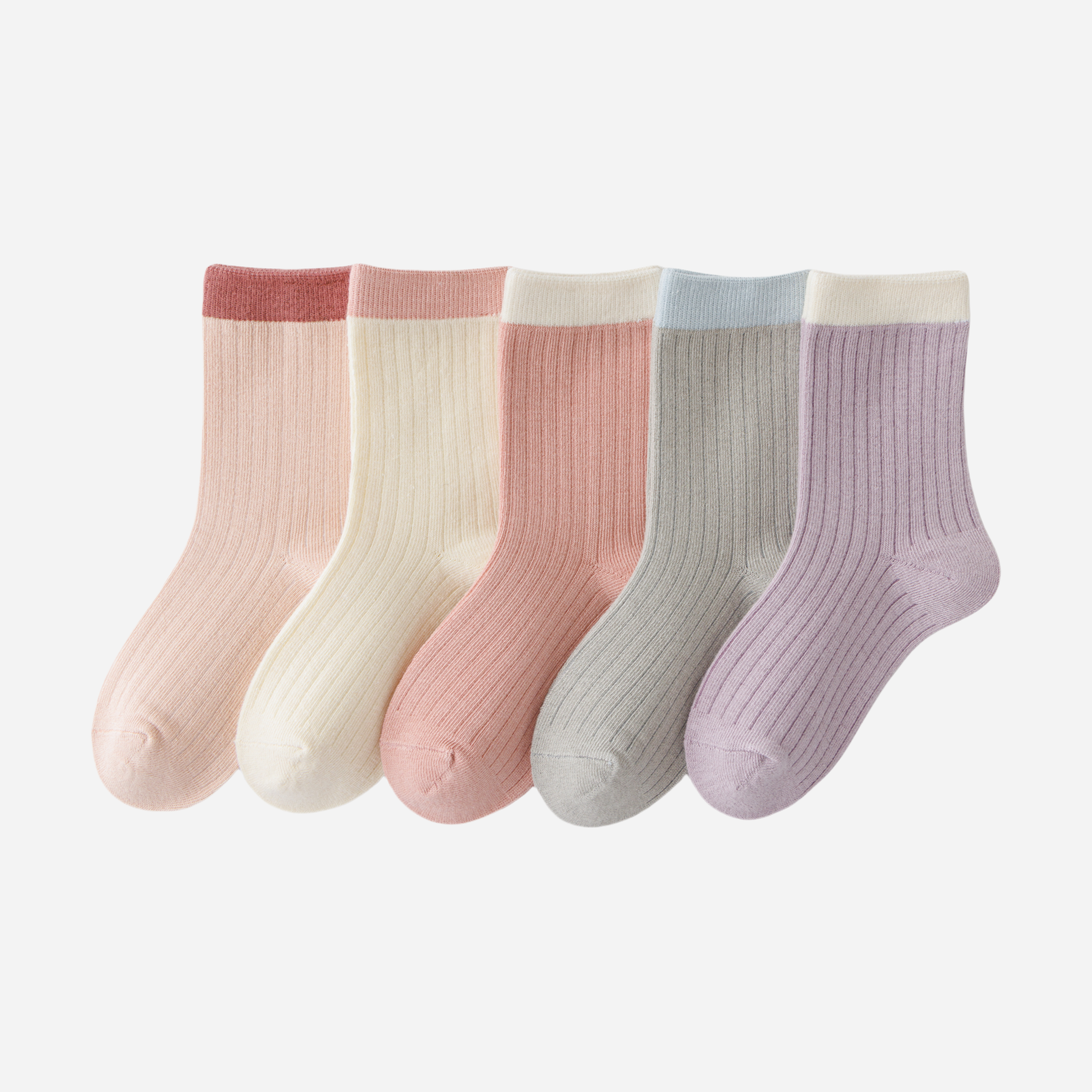 Kid's Color-Cuff Ribbed Crew Socks - 5 Pairs