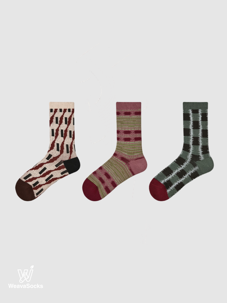 Women's Grid Rhythm in Coffee Berry-3 Pack