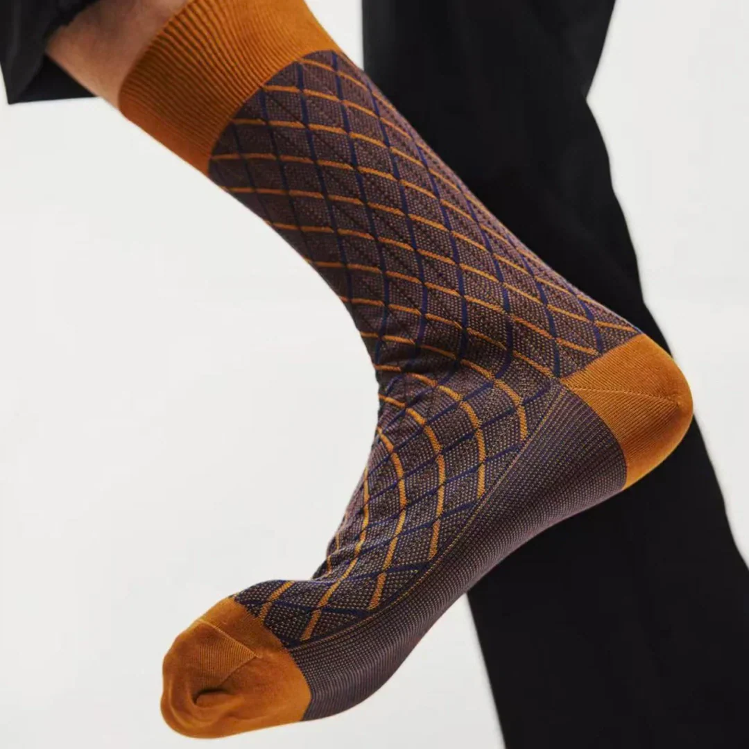 Men's Luxury 100S Mercerized Cotton Argyle Business Socks - 240 Needle Ultra-Thin Standard Crew | Seamless Toe