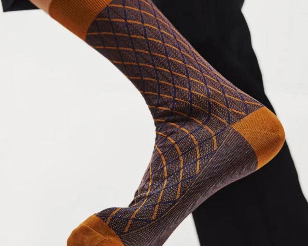 Men's Luxury 100S Mercerized Cotton Argyle Business Socks - 240 Needle Ultra-Thin Standard Crew | Seamless Toe