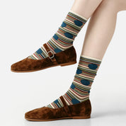 Women's Designer 3D Botanical Leaf & Shimmer Stripe Crew Socks (3-Pack)
