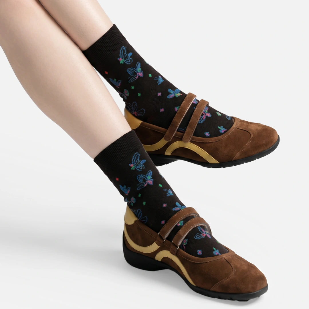 Women's Designer 3D Tufted Floral & Metallic Stripe Crew Socks (3-Pack)