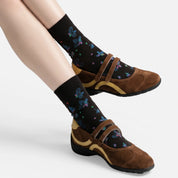 Women's Designer 3D Tufted Floral & Metallic Stripe Crew Socks (3-Pack)