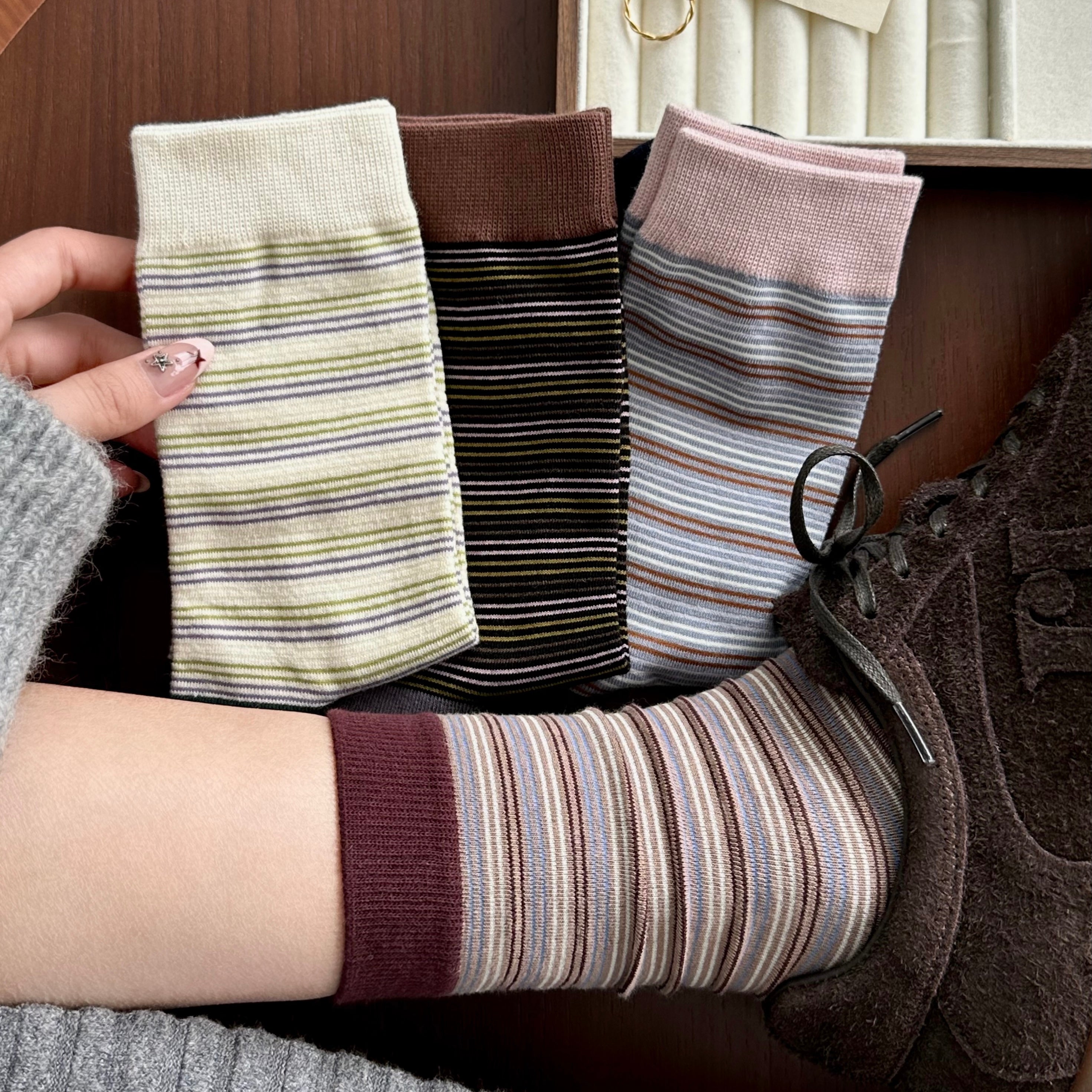 Women's Color Block Cuff Striped Socks - Single Pair