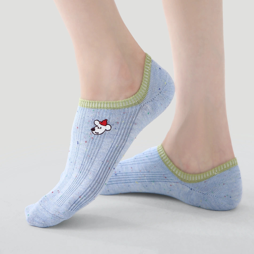 Women's Space-Dye Color-Block No-Show Socks (5-Pack) - sock set showing secure grip comfort