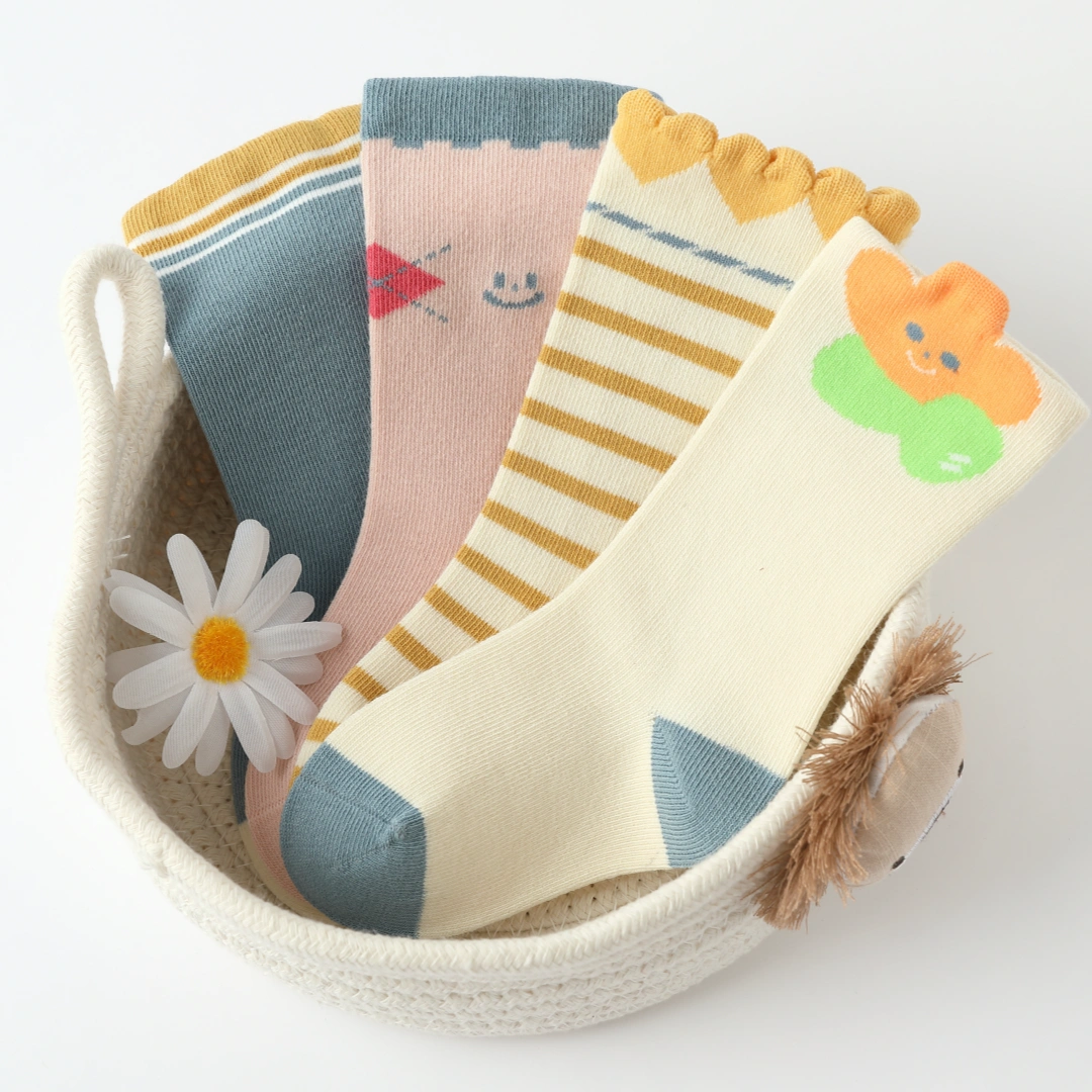 Baby’s Happy Flower & Ruffle Cotton Crew Socks 4-Pack