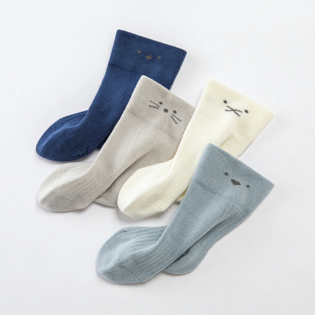 Baby’s Minimalist Line Art Ribbed Crew 4-Pack