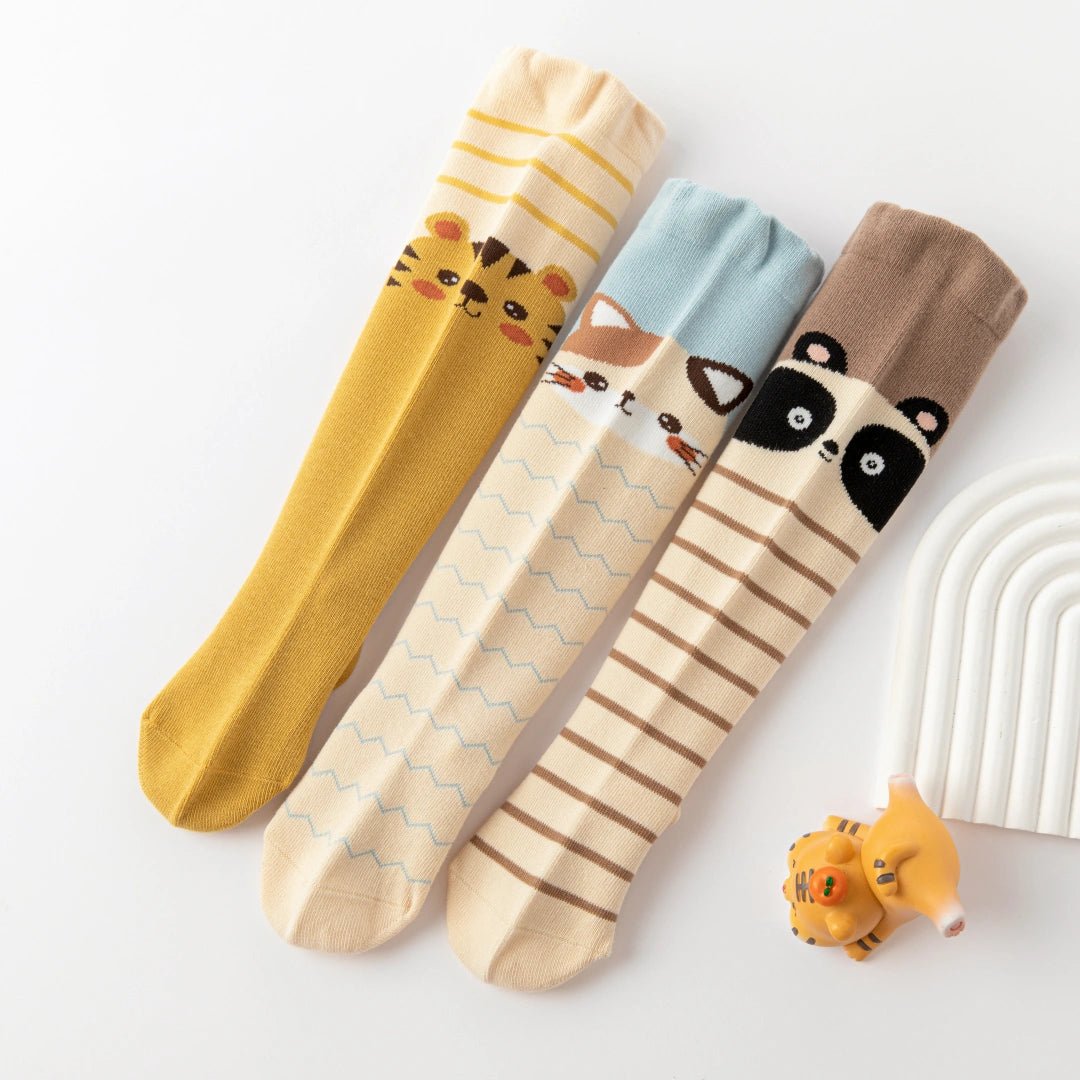 Baby’s Cartoon Tiger & Panda Striped Knee-High Socks 3-Pack