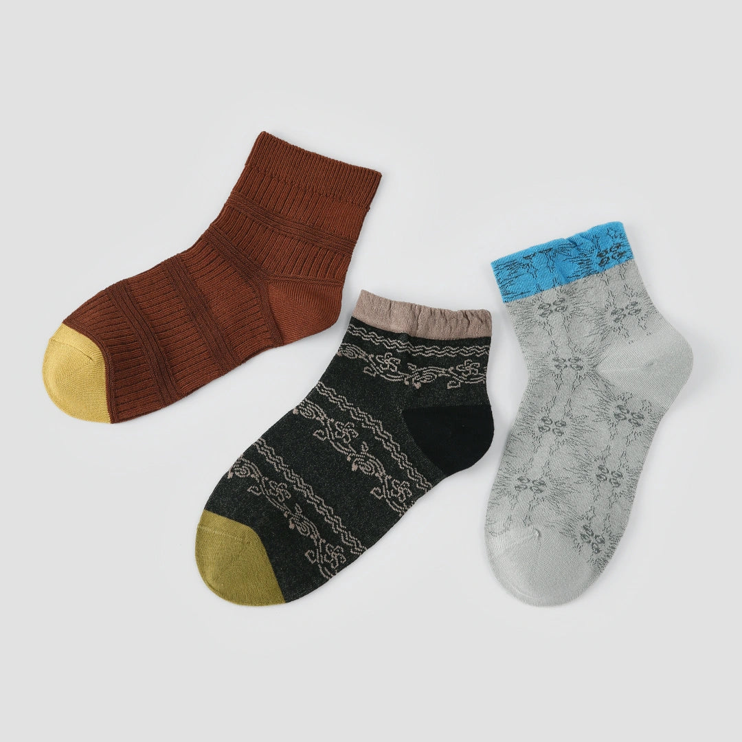 "Urban Muse" 3D Textured Ankle Socks 3-Pack