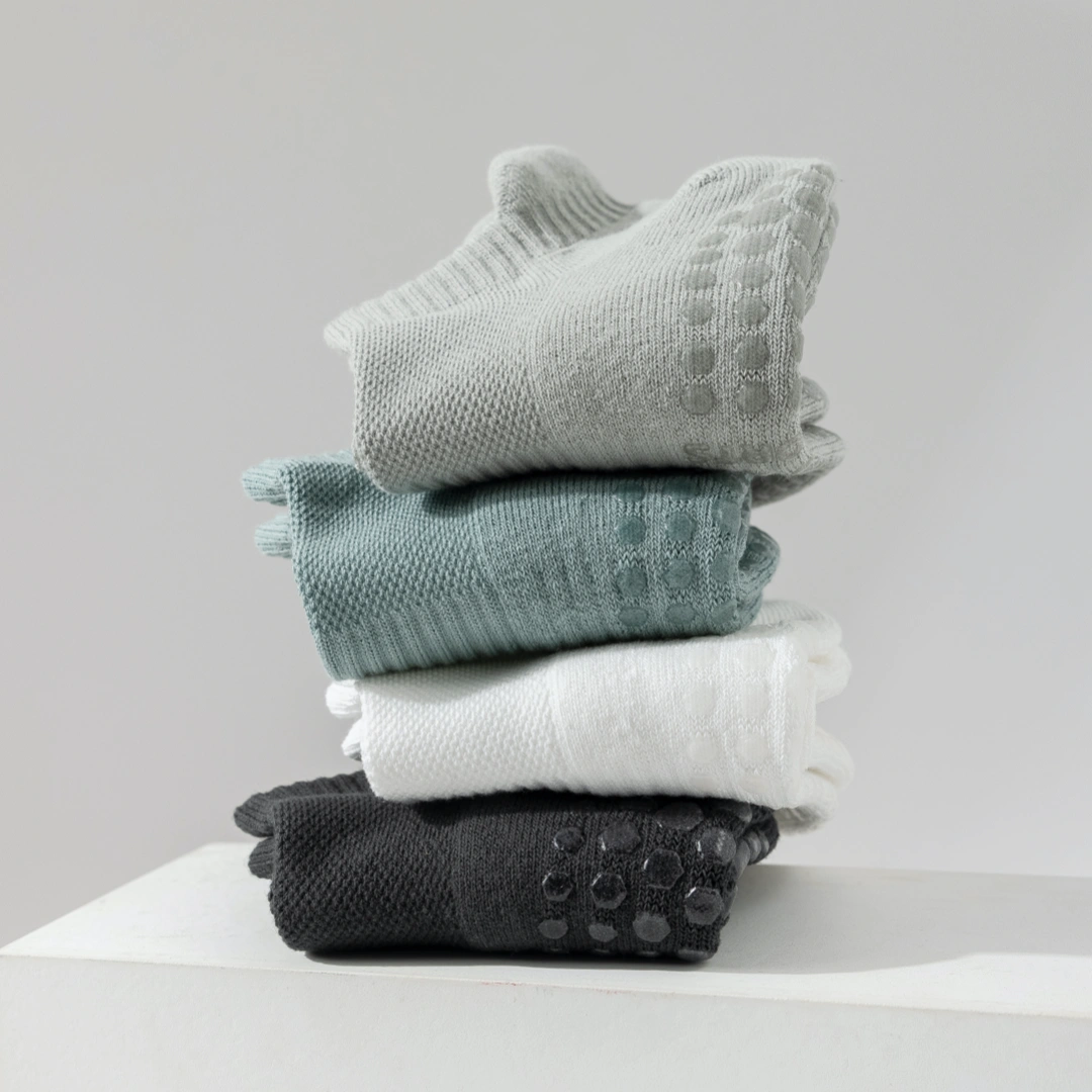 Men's 92% Cotton Non-Slip Yoga Ankle Socks - product photo showing secure grip comfort