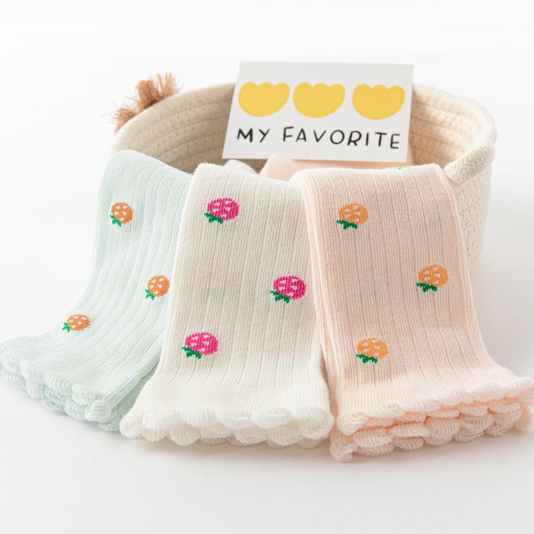Baby & Toddler Sweet Fruit Garden Lettuce Edge Knee-High 3-Pack - sock set showing secure grip comfort
