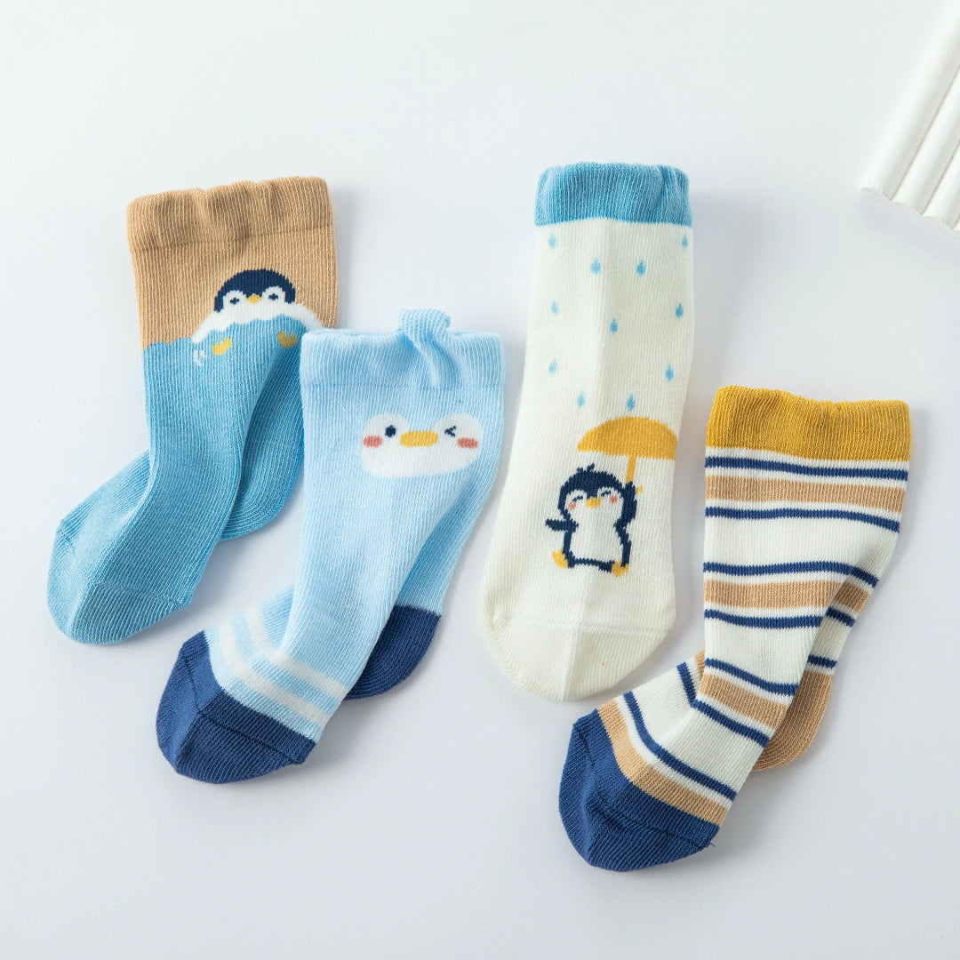 Baby’s Happy Penguin Cotton Crew Socks 4-Pack