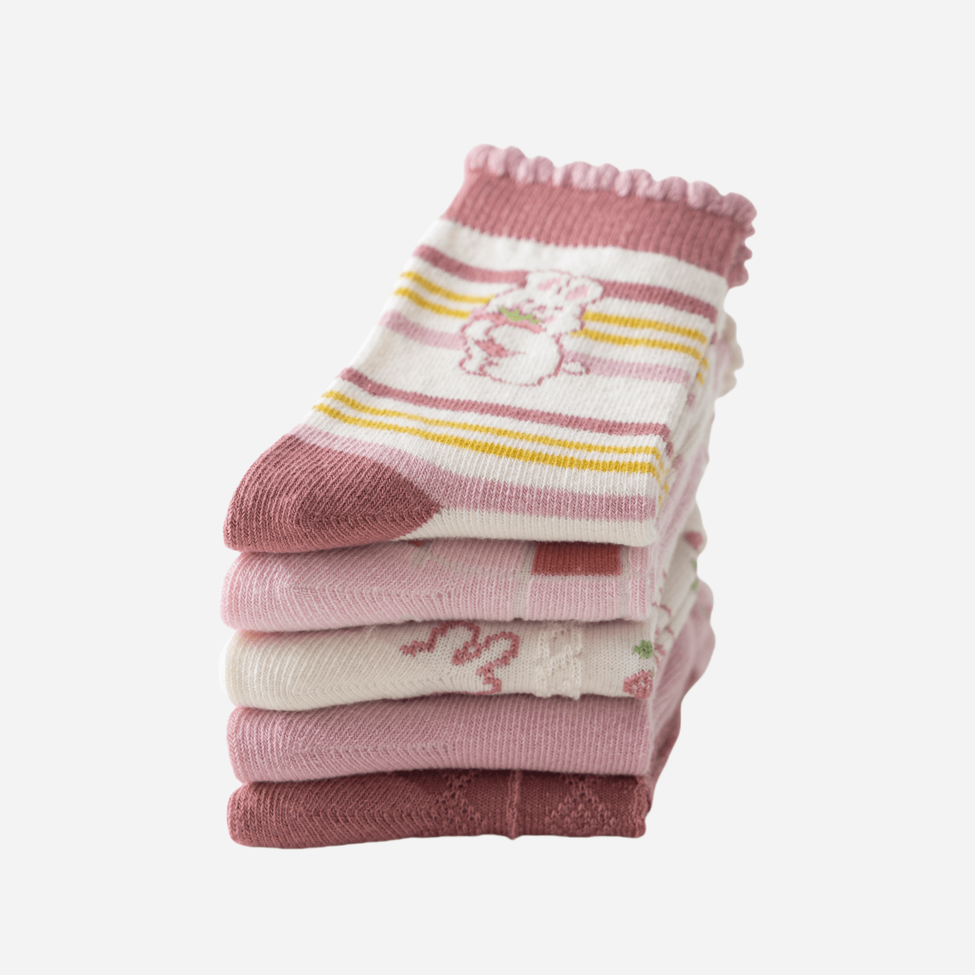 Kid's Girls' Textured Bunny & Bow Crew Socks - 5 Pairs - Weavasocks