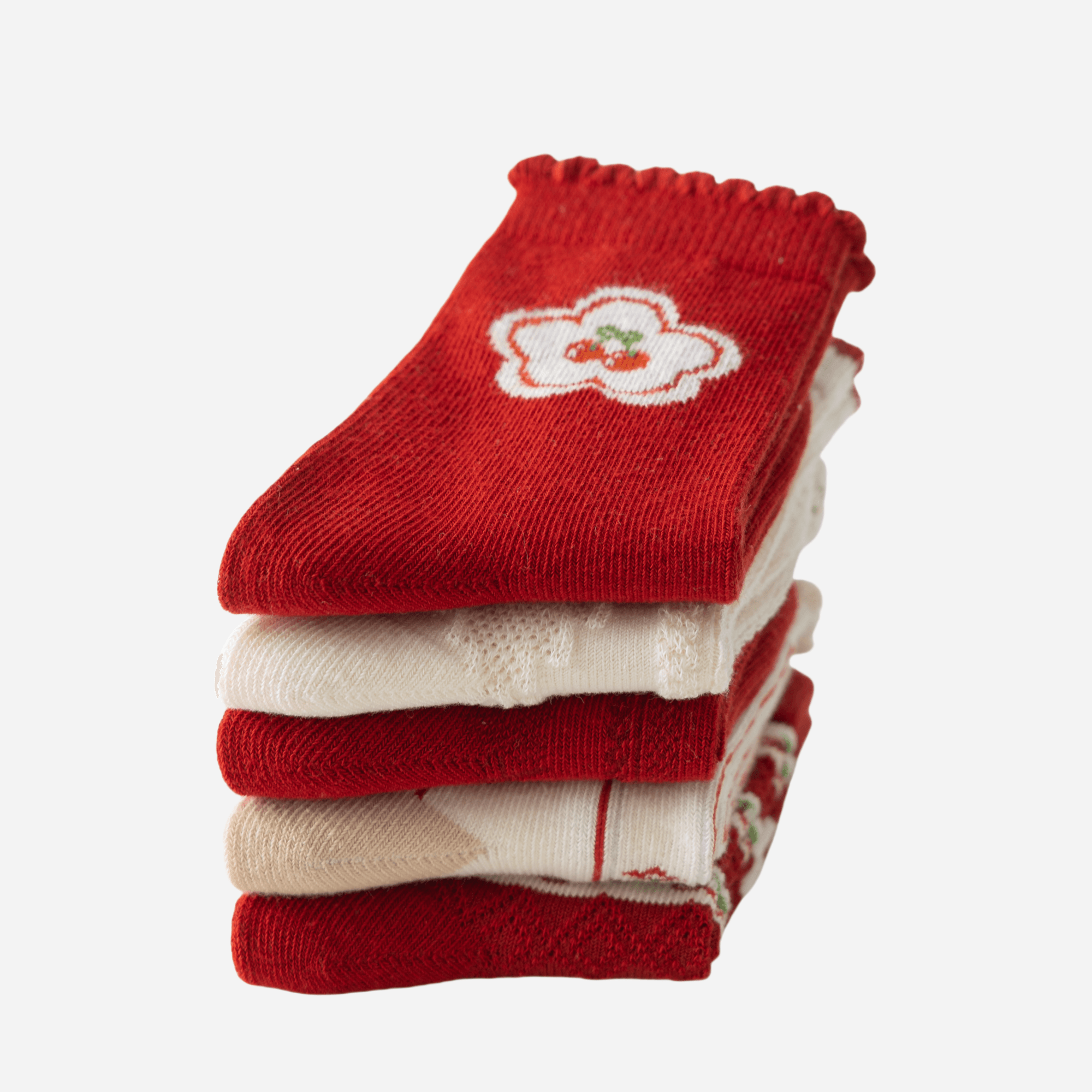 Kid's Girls' Holiday Cherry Crew Socks - 5 Pairs - Weavasocks