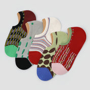 "Artisan Pulse" Women's 3D Jacquard No-Show Socks 5-Pack - sock set showing secure grip comfort